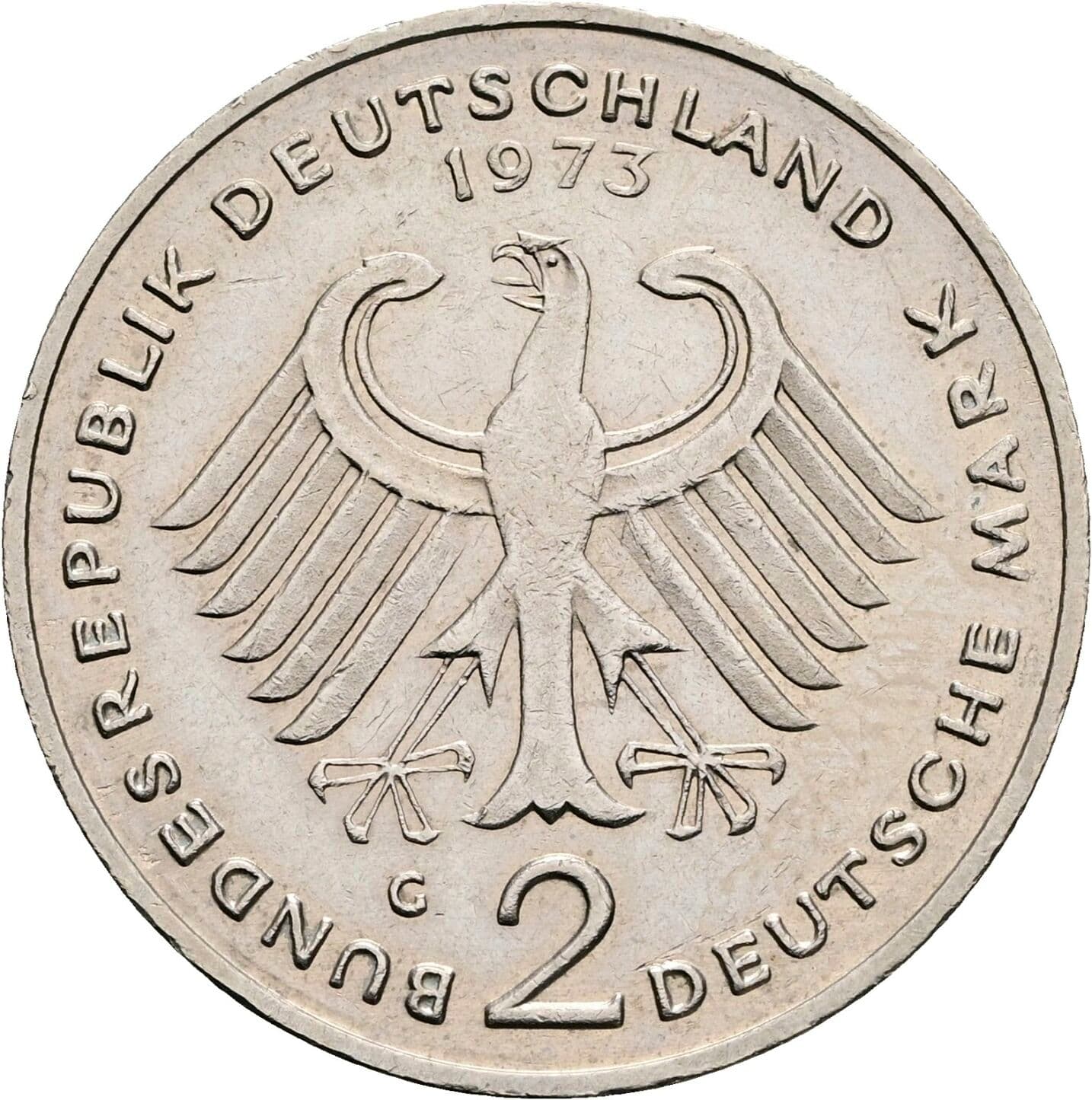 2 Deutsche Mark 1973 G – Rückseite