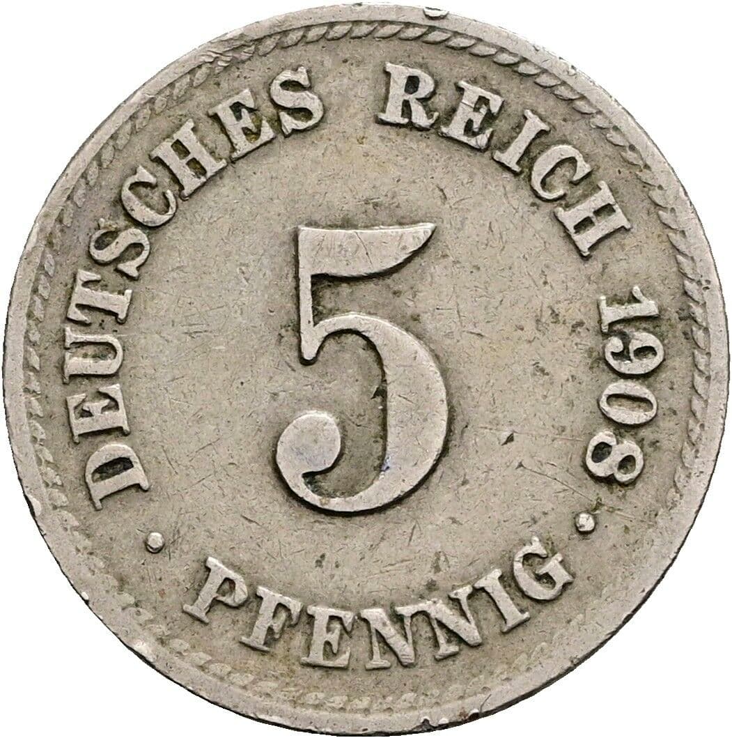 5 Pfennig 1908 A – Vorderseite