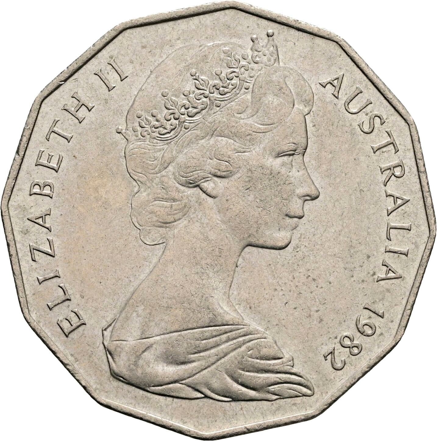 50 Cents Elisabeth II. 1952-2022 1982 – Vorderseite