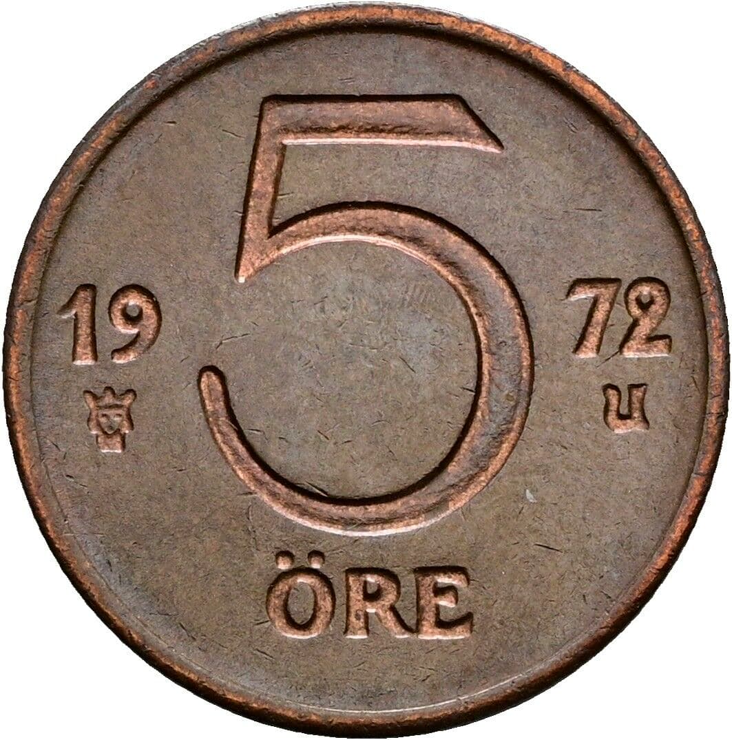 5 Öre Gustav VI. Adolf (1950-1973) 1972 – Rückseite