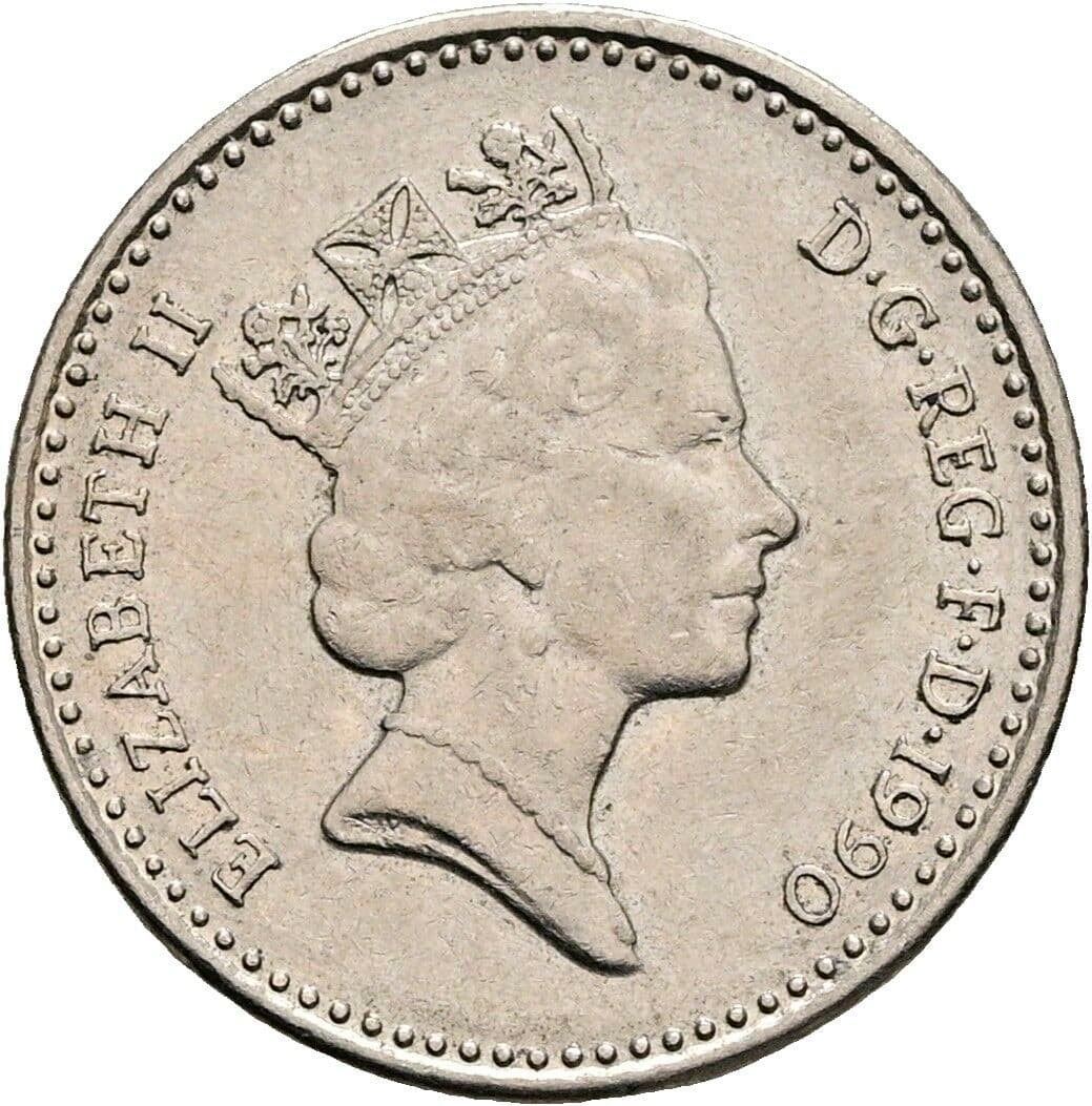 5 Pence Elisabeth II. 1952-2022 1990 – Vorderseite