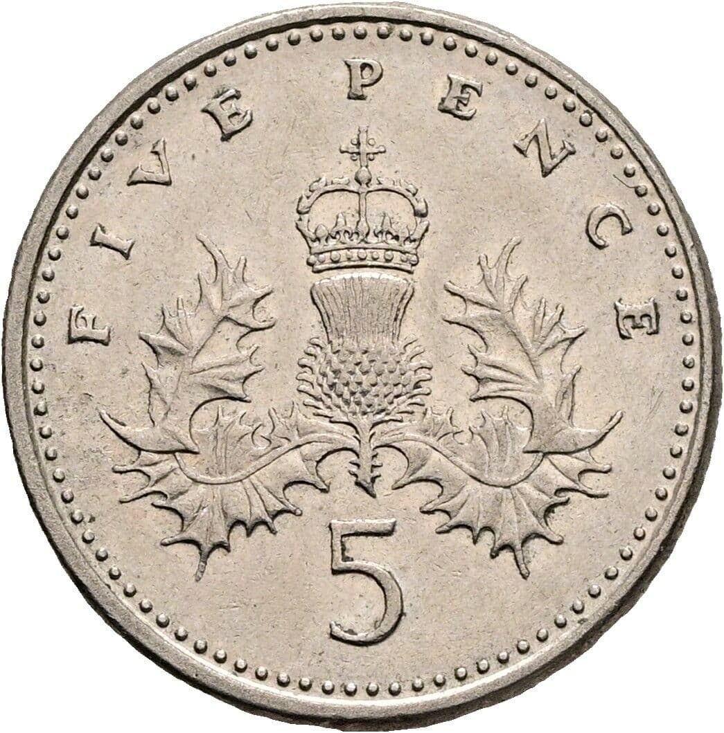 5 Pence Elisabeth II. 1952-2022 1990 – Rückseite