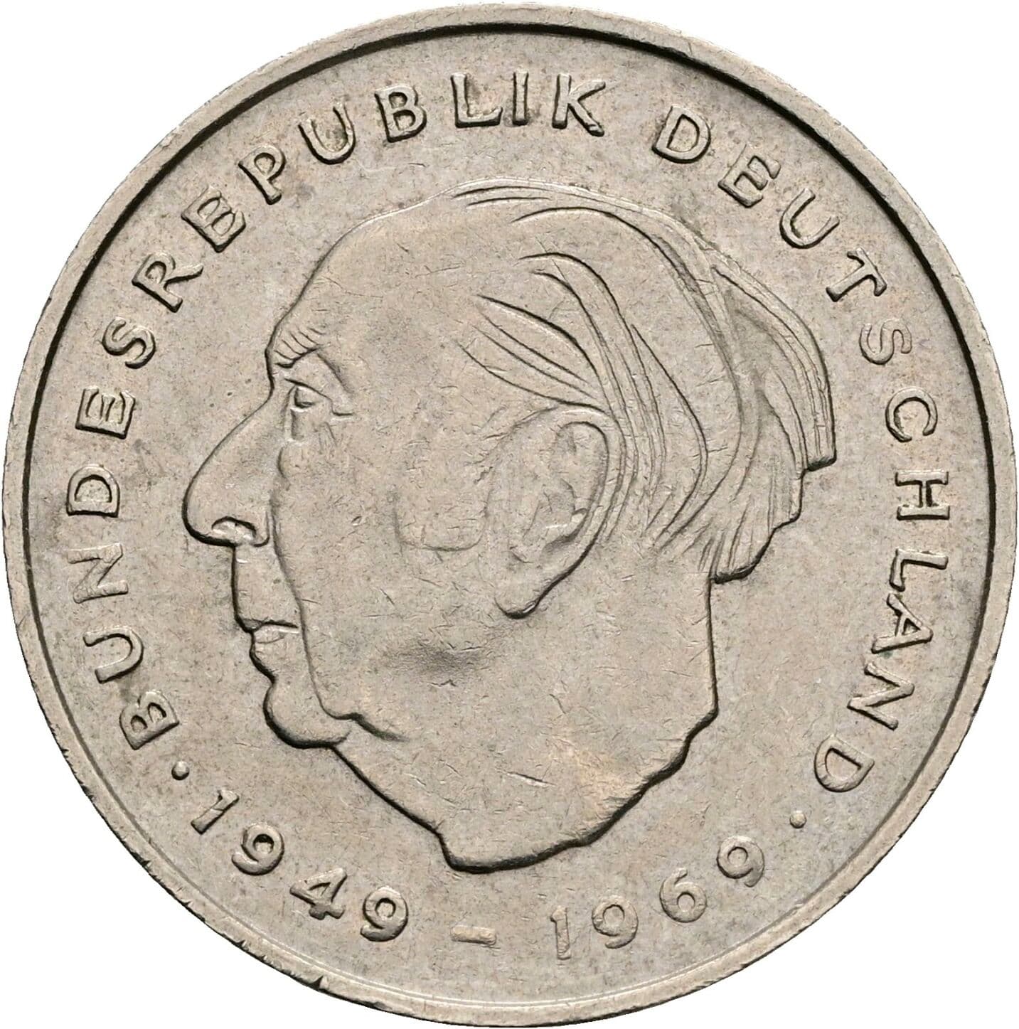 2 Deutsche Mark 1973 G – Vorderseite