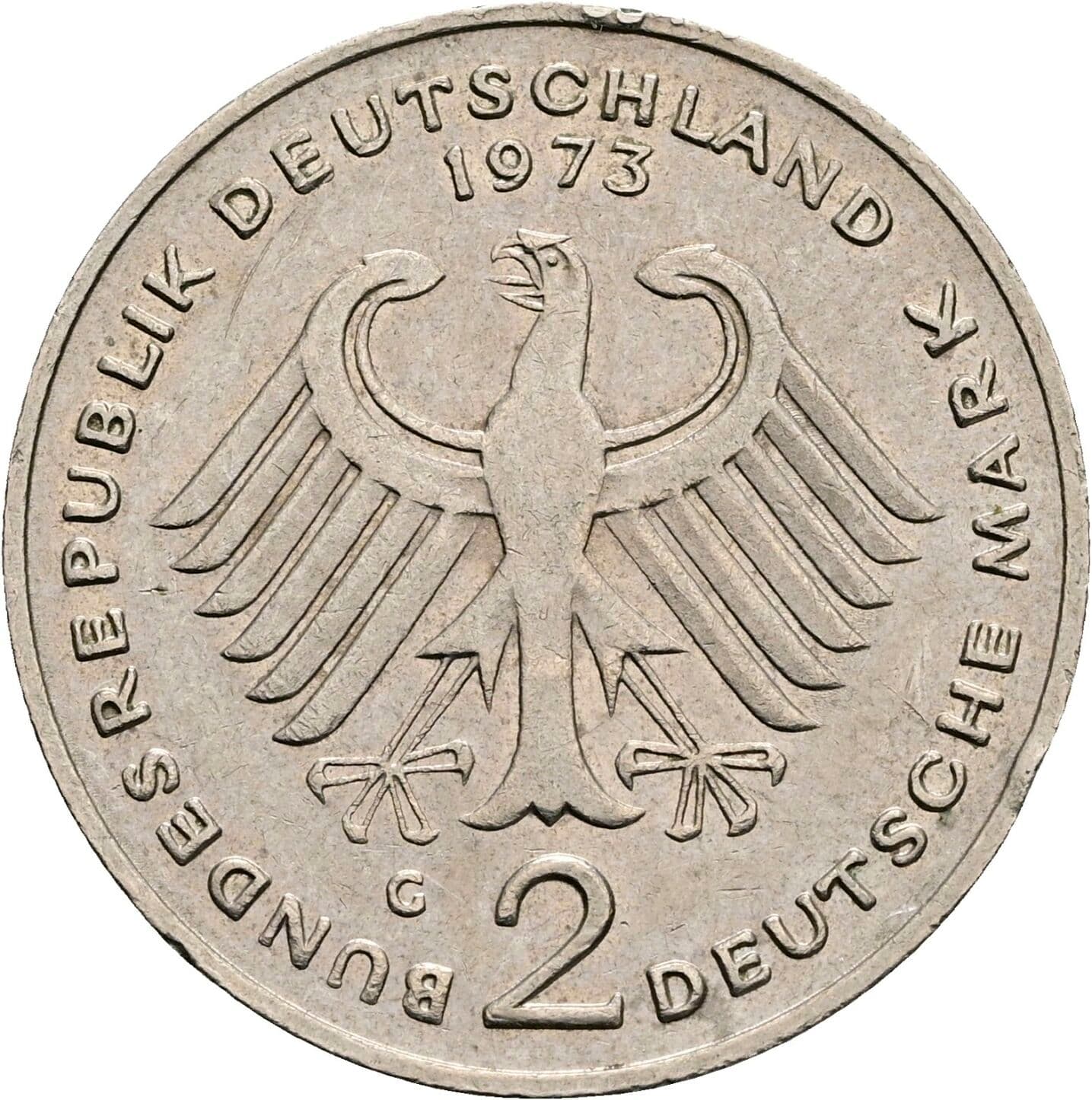2 Deutsche Mark 1973 G – Rückseite