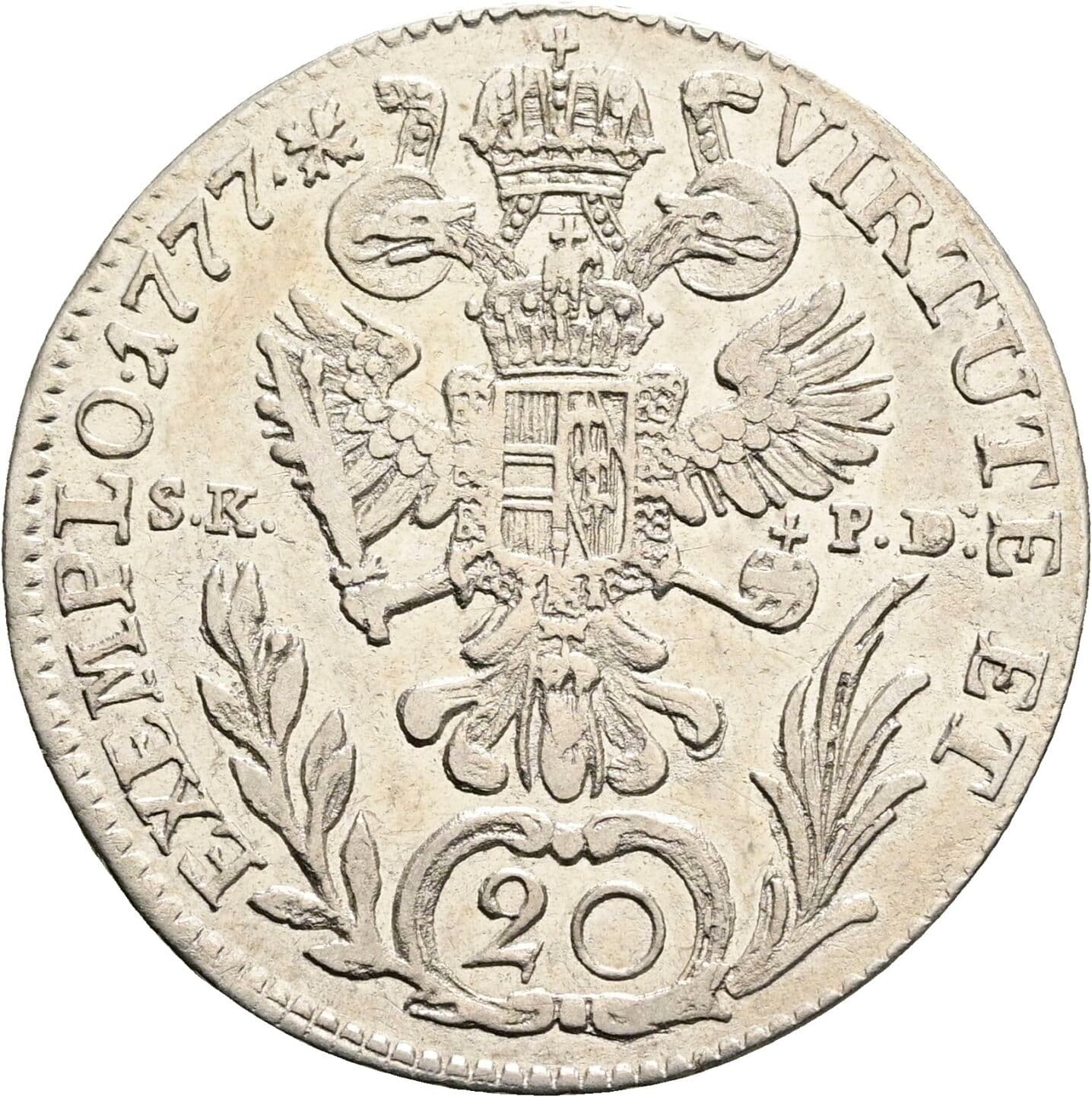 20 Kreuzer Joseph II. 1780-1790 1777 B/SK-PD, Kremnitz – Rückseite
