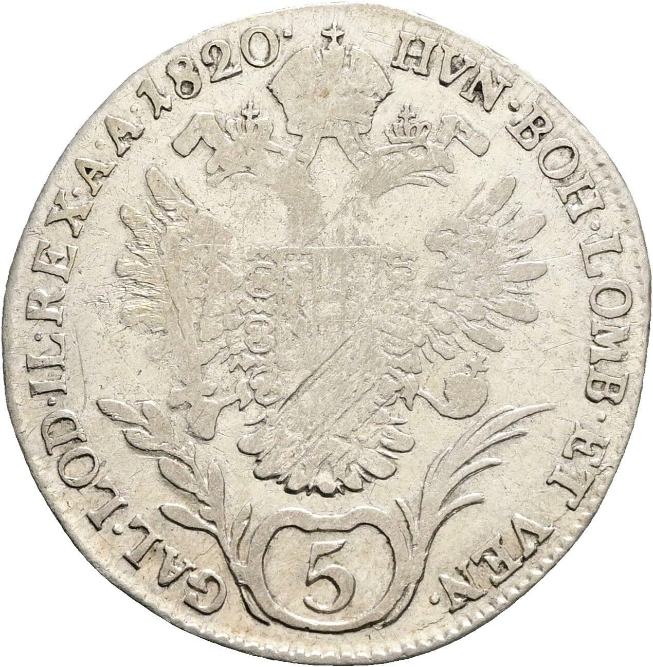 5 Kreuzer Franz II. (I). 1792-1835 1820 B, Kremnitz – Rückseite