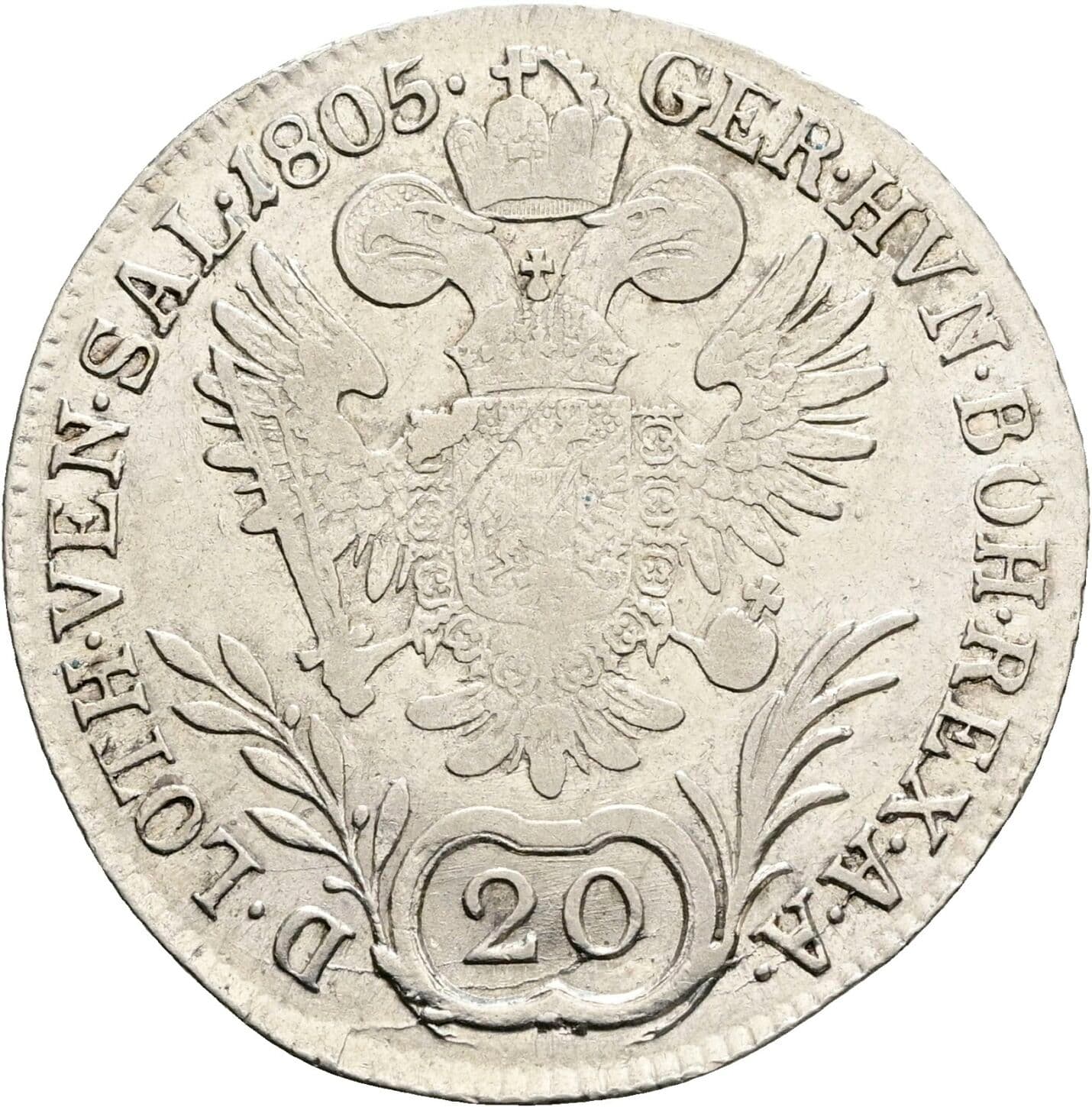 20 Kreuzer Franz II. (I). 1792-1835 1805 B, Kremnitz – Rückseite