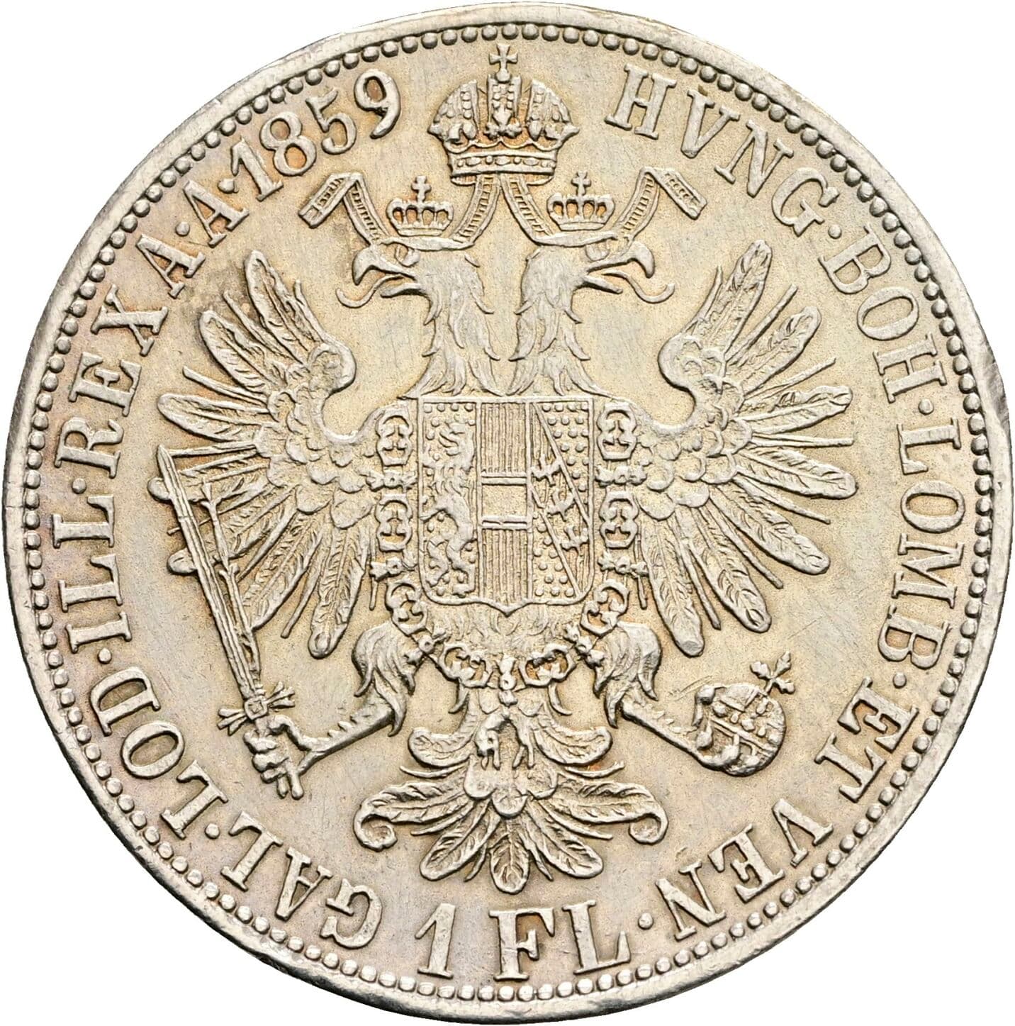 1 Gulden Franz Joseph I. 1848-1916 1859 A, Wien – Rückseite