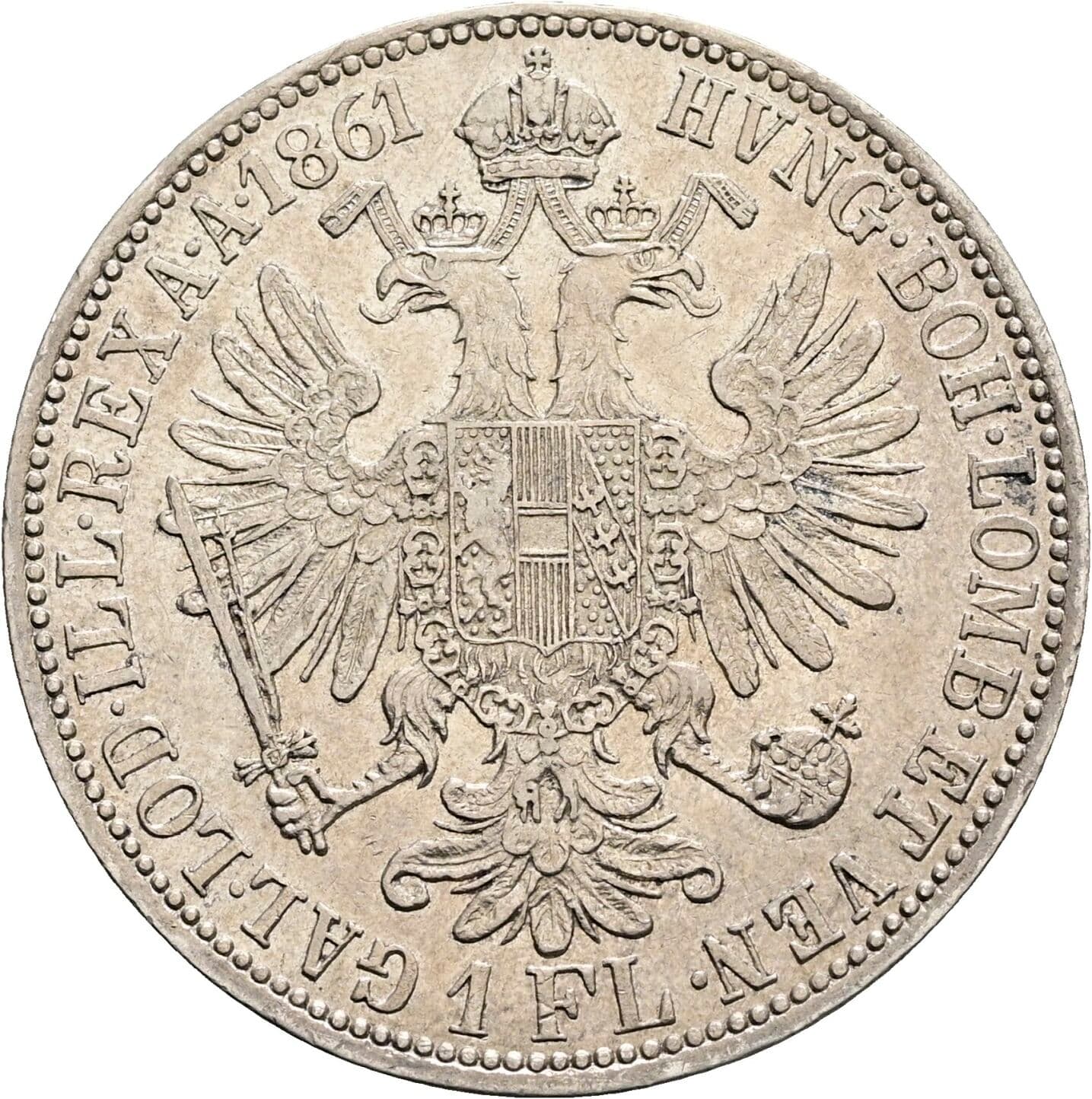 1 Gulden Franz Joseph I. 1848-1916 1861 A, Wien – Rückseite