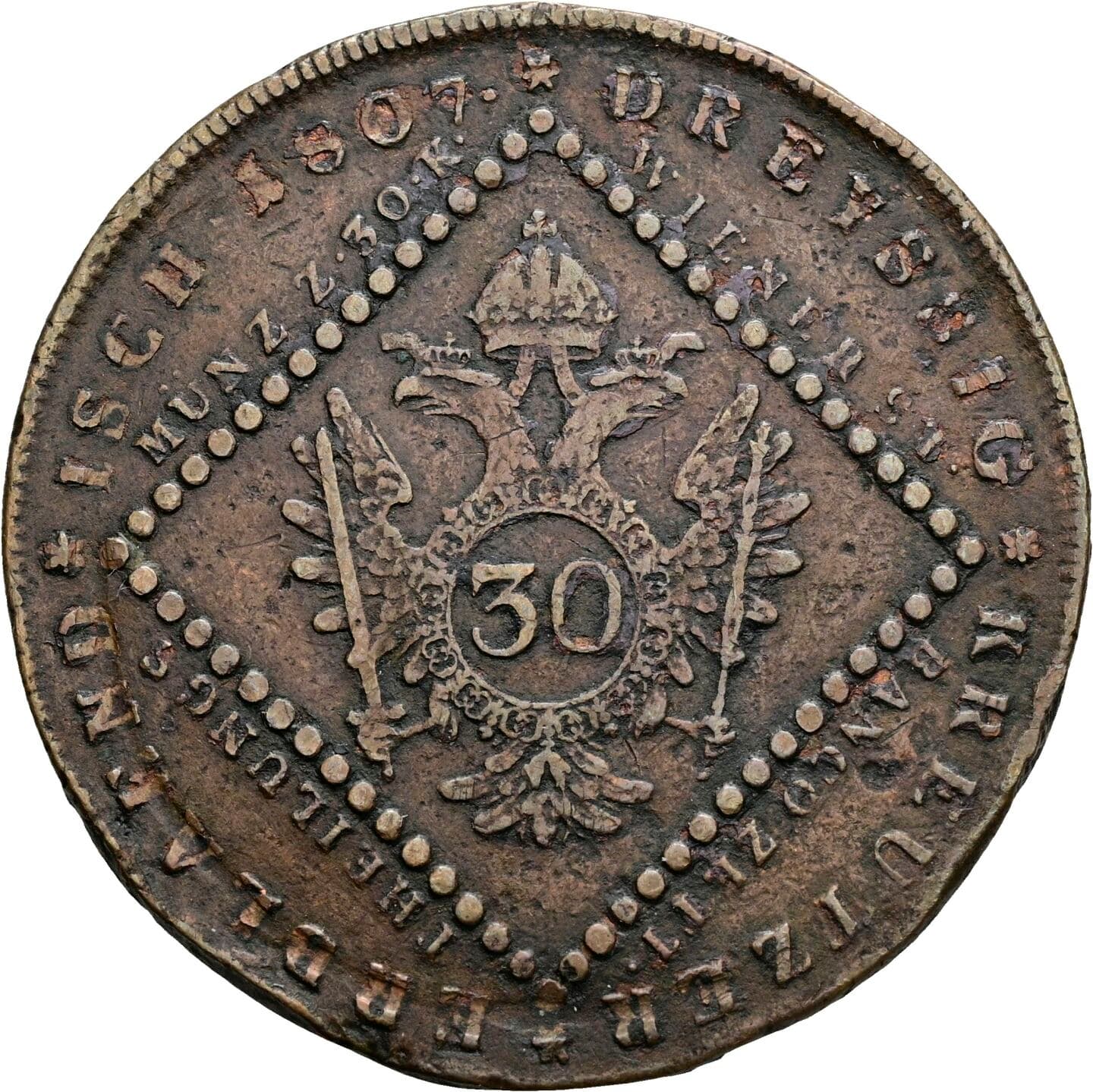 30 Kreuzer Franz II. (I). 1792-1835 1807 A – Rückseite