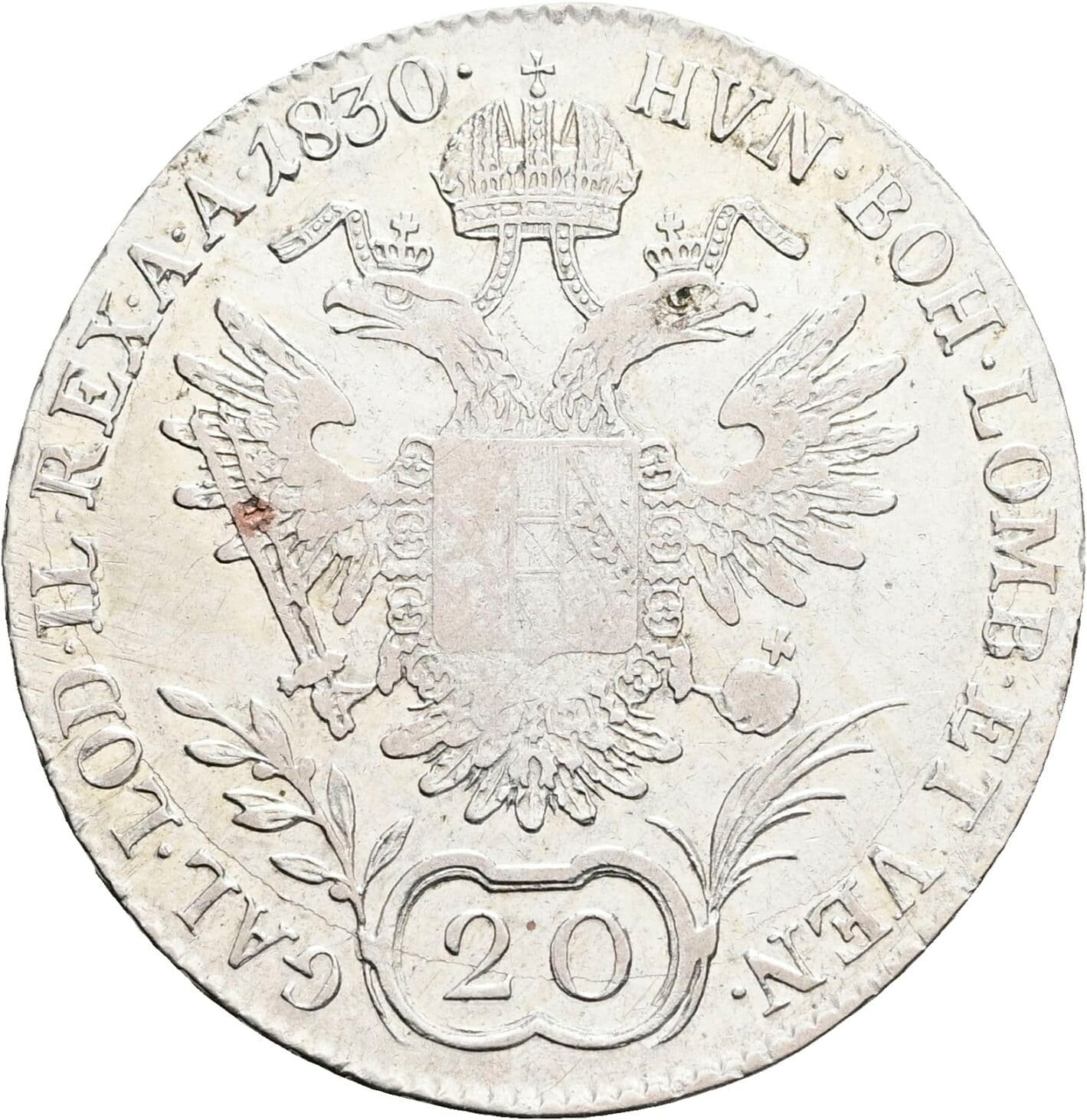 20 Kreuzer Franz II. (I). 1792-1835 1830 B, Kremnitz – Rückseite