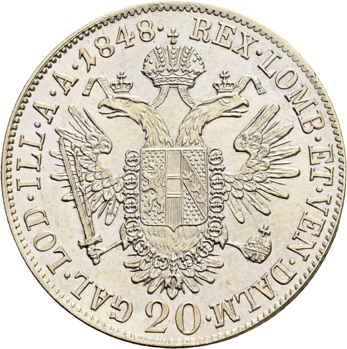 20 Kreuzer Ferdinand I. 1835-1848 1848 A, Wien – Rückseite