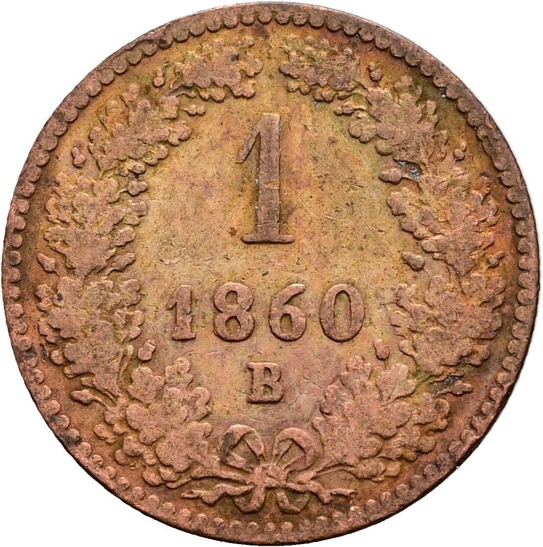 1 Kreuzer Franz Joseph I. 1848-1916 1860 B, Kremnitz – Vorderseite