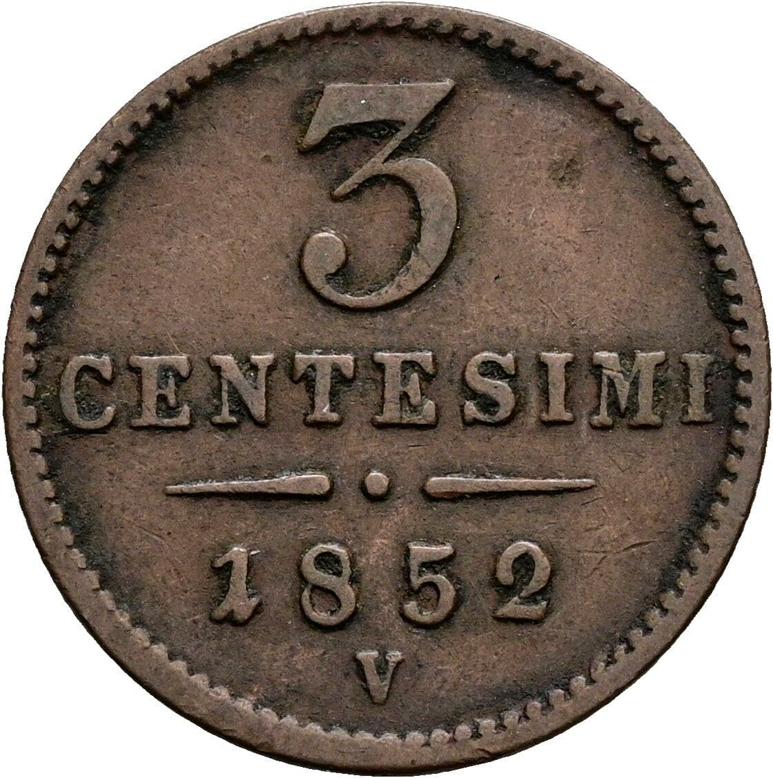 3 Centesimi Franz Joseph I. 1848-1916 1852 V, Venedig – Vorderseite