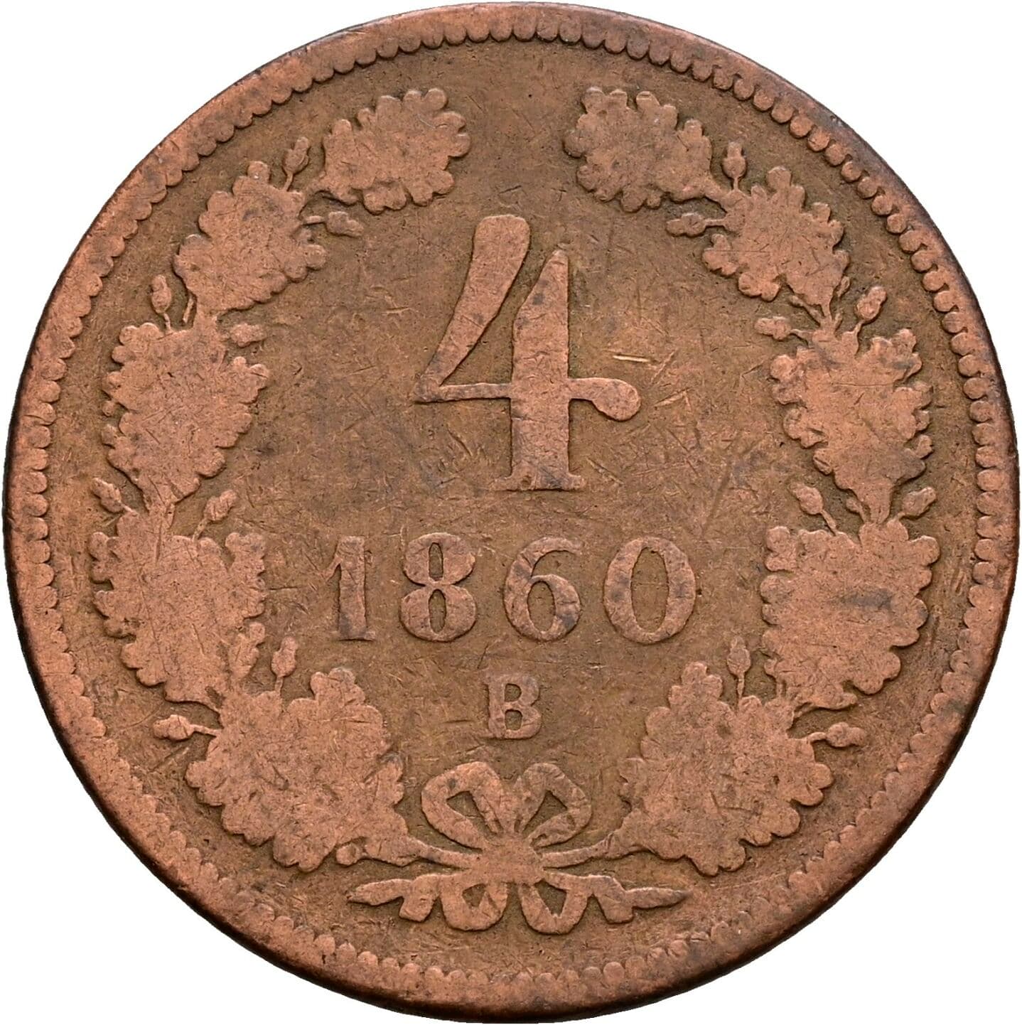 4 Kreuzer Franz Joseph I. 1848-1916 1860 B, Kremnitz – Vorderseite
