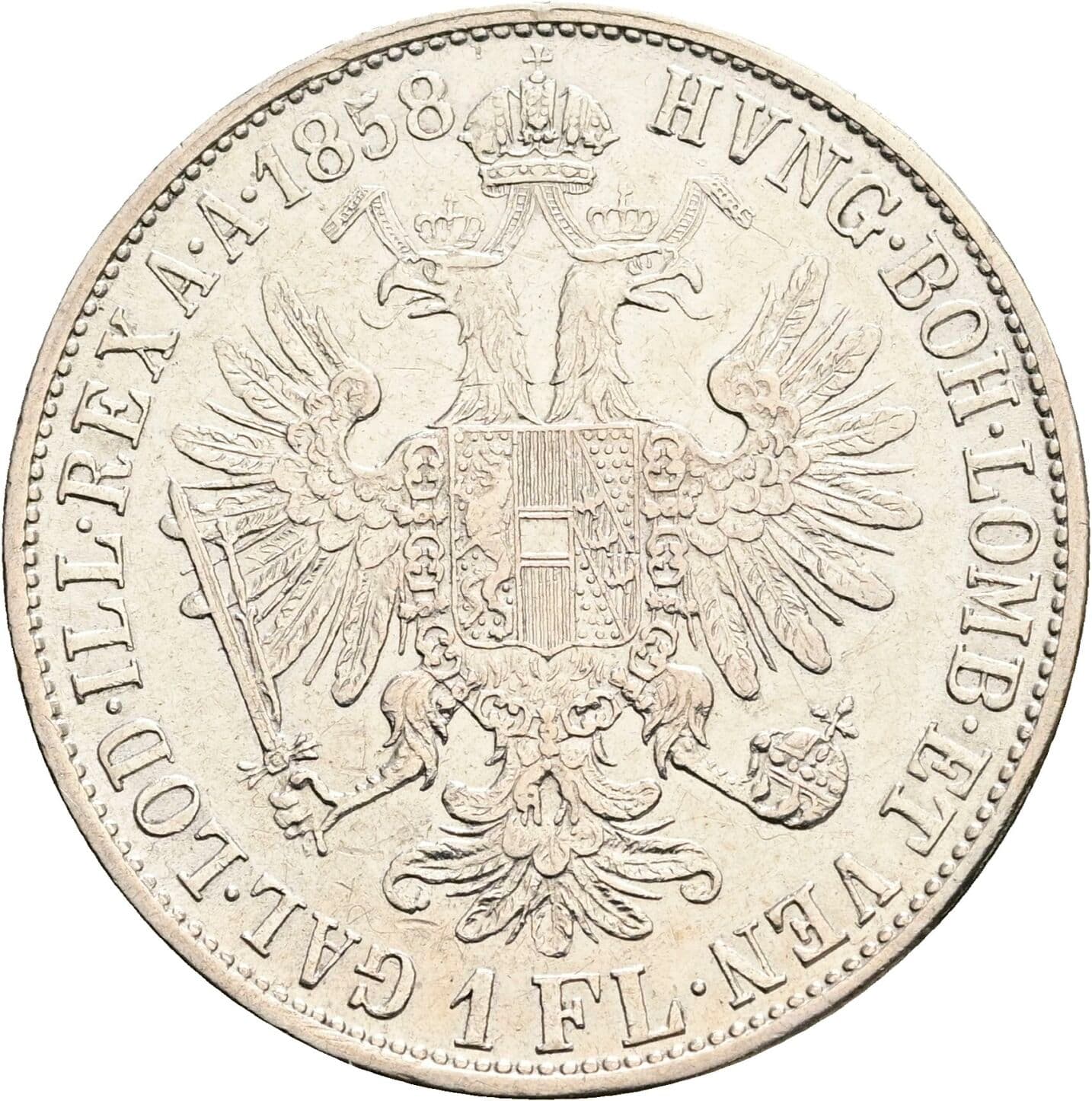 1 Gulden Franz Joseph I. 1848-1916 1858 M, Mailand – Rückseite