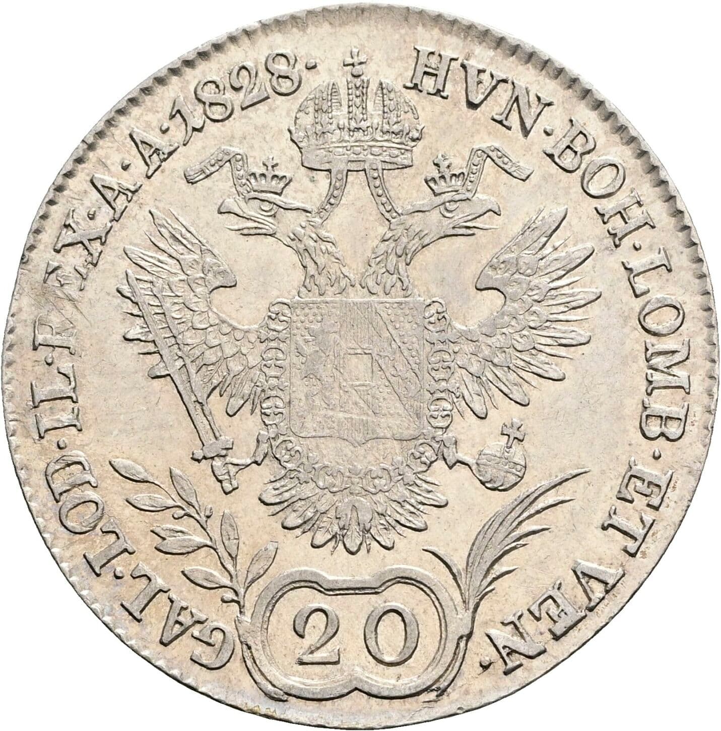 20 Kreuzer Franz II.(I.) 1792-1835 1828 E, Karlsburg – Rückseite