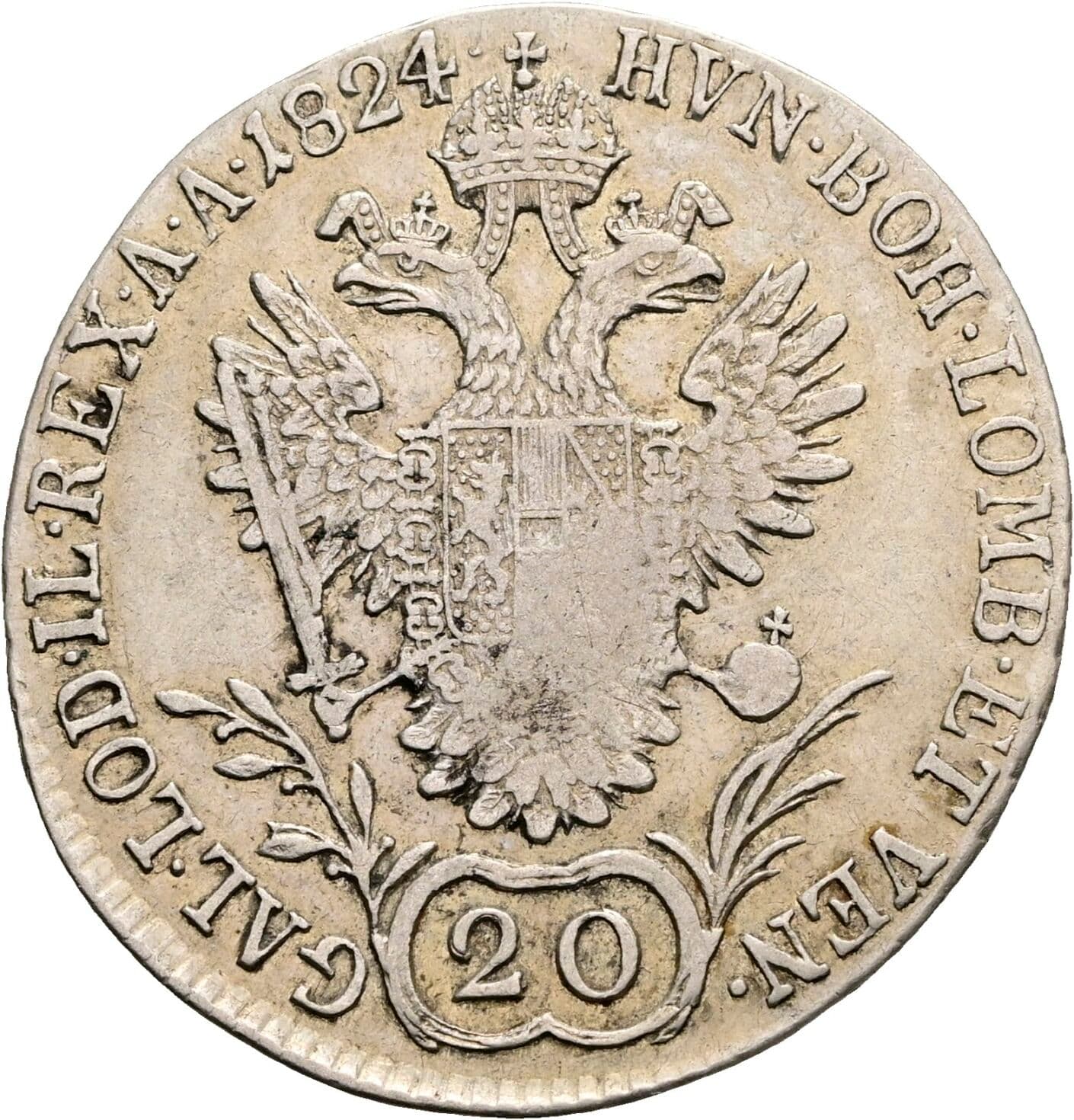 20 Kreuzer Franz II.(I.) 1792-1835 1824 E, Karlsburg – Rückseite