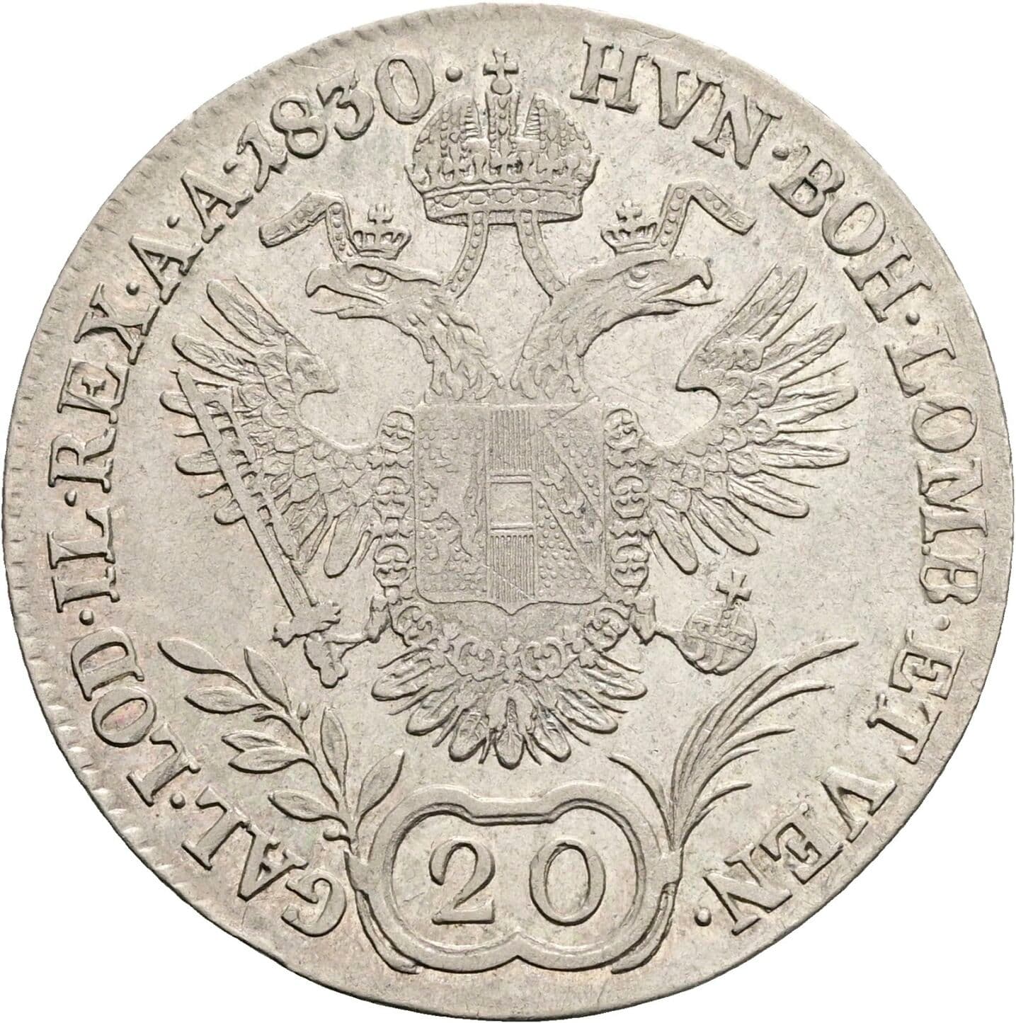 20 Kreuzer Franz II.(I.) 1792-1835 1830 E, Karlsburg – Rückseite