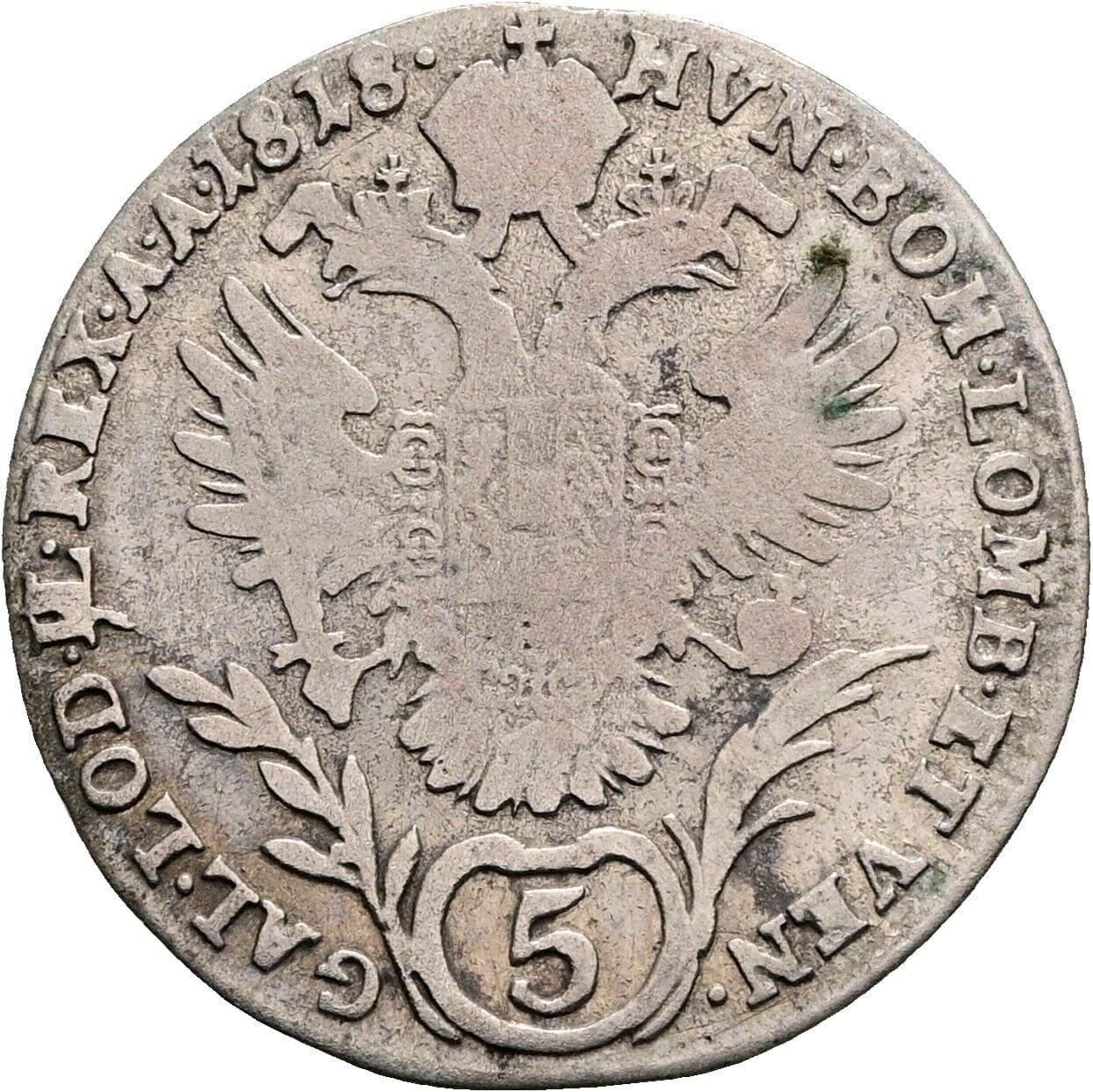 5 Kreuzer Franz II. (I). 1792-1835 1818 B, Kremnitz – Rückseite