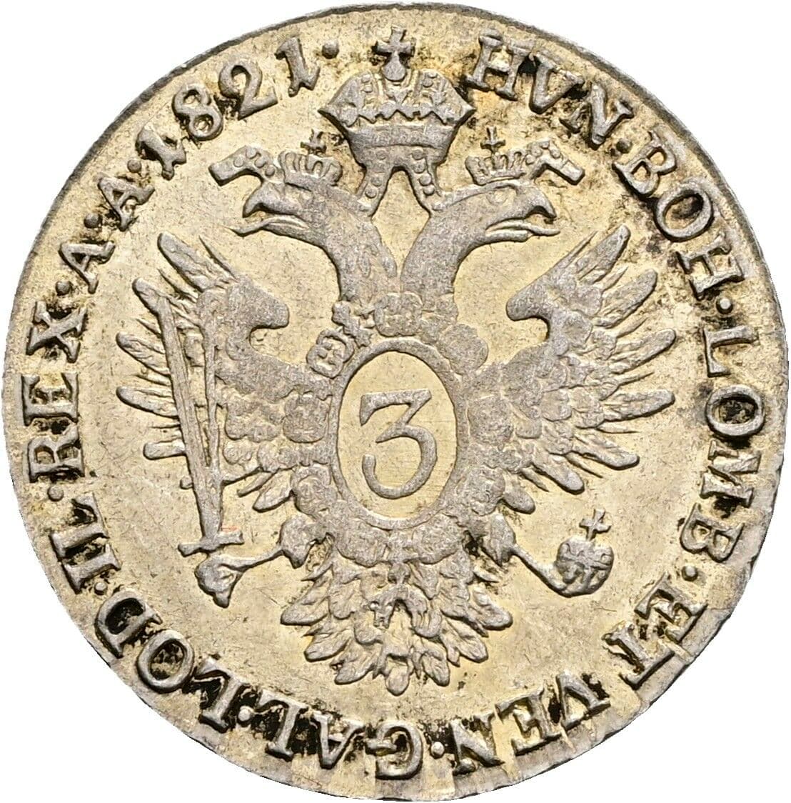 3 Kreuzer Franz II. (I). 1792-1835 1821 B, Kremnitz – Rückseite