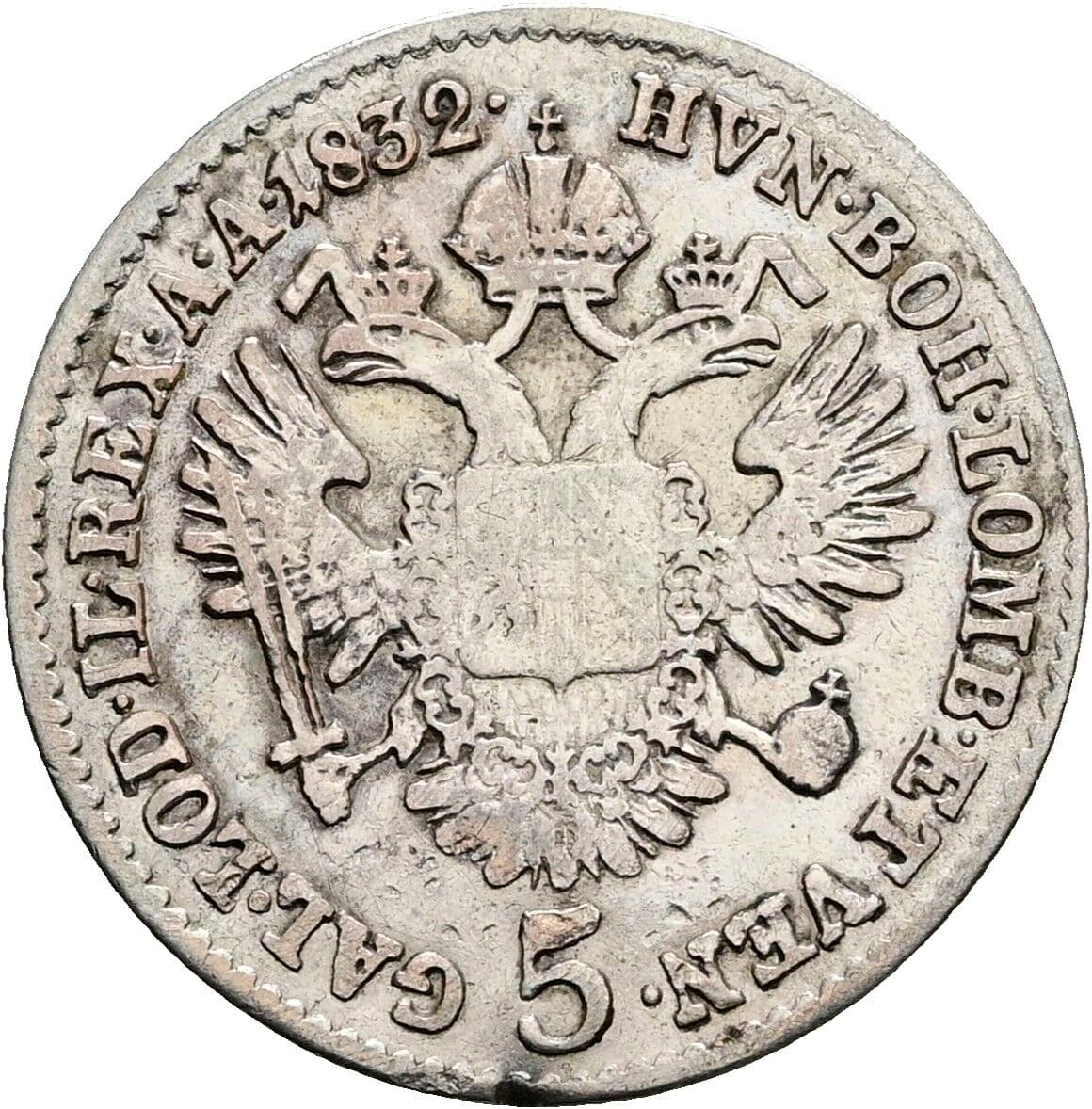 5 Kreuzer Franz II. (I). 1792-1835 1832 A, Wien – Rückseite