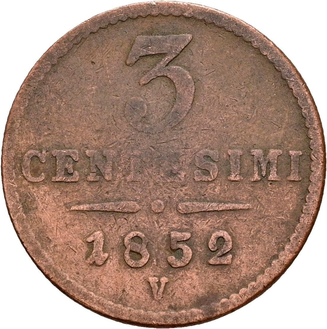 3 Centesimi Franz Joseph I. 1848-1916 1852 V, Venedig – Vorderseite