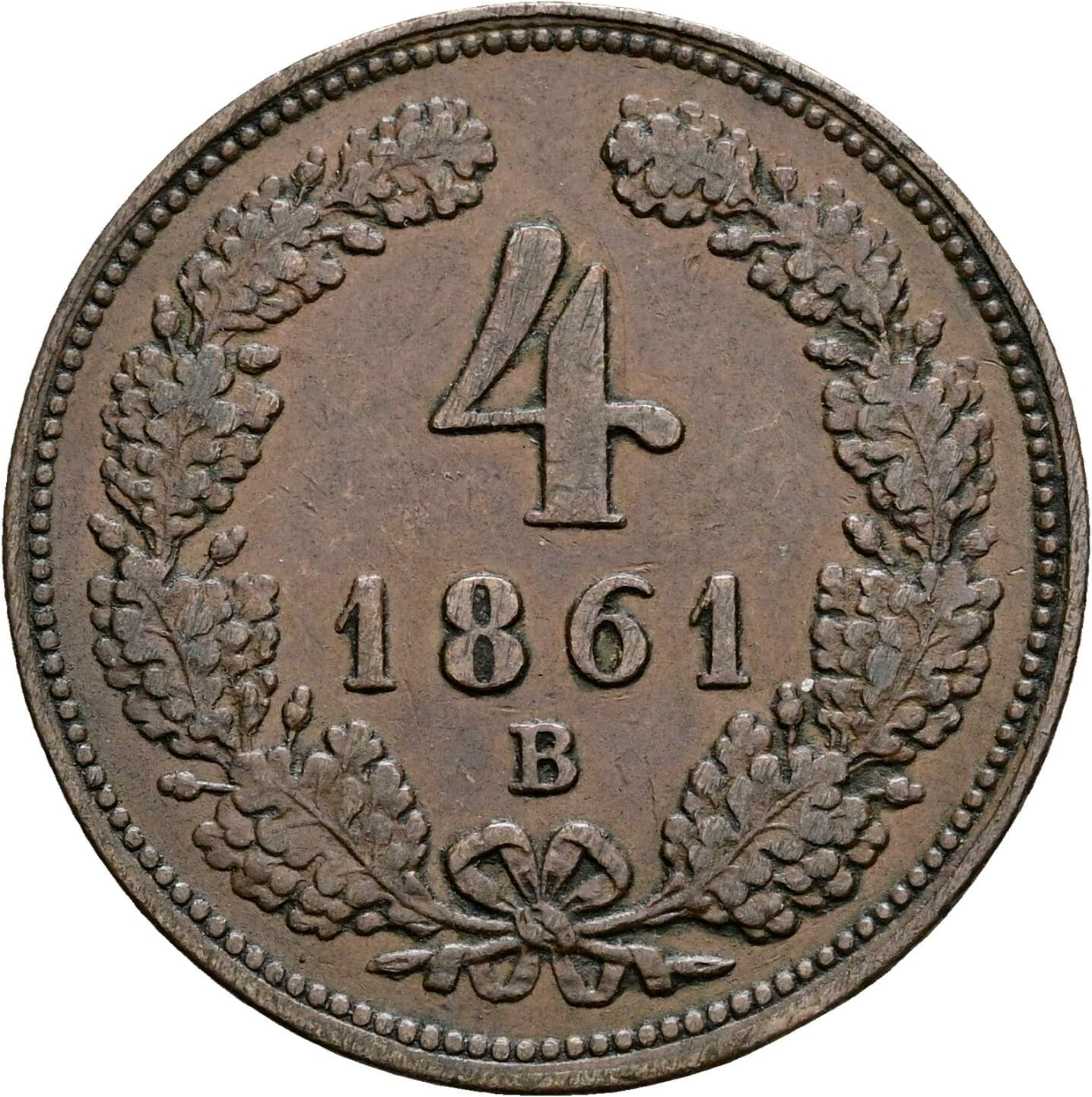 4 Kreuzer Franz Joseph I. 1848-1916 1861 B, Kremnitz – Vorderseite