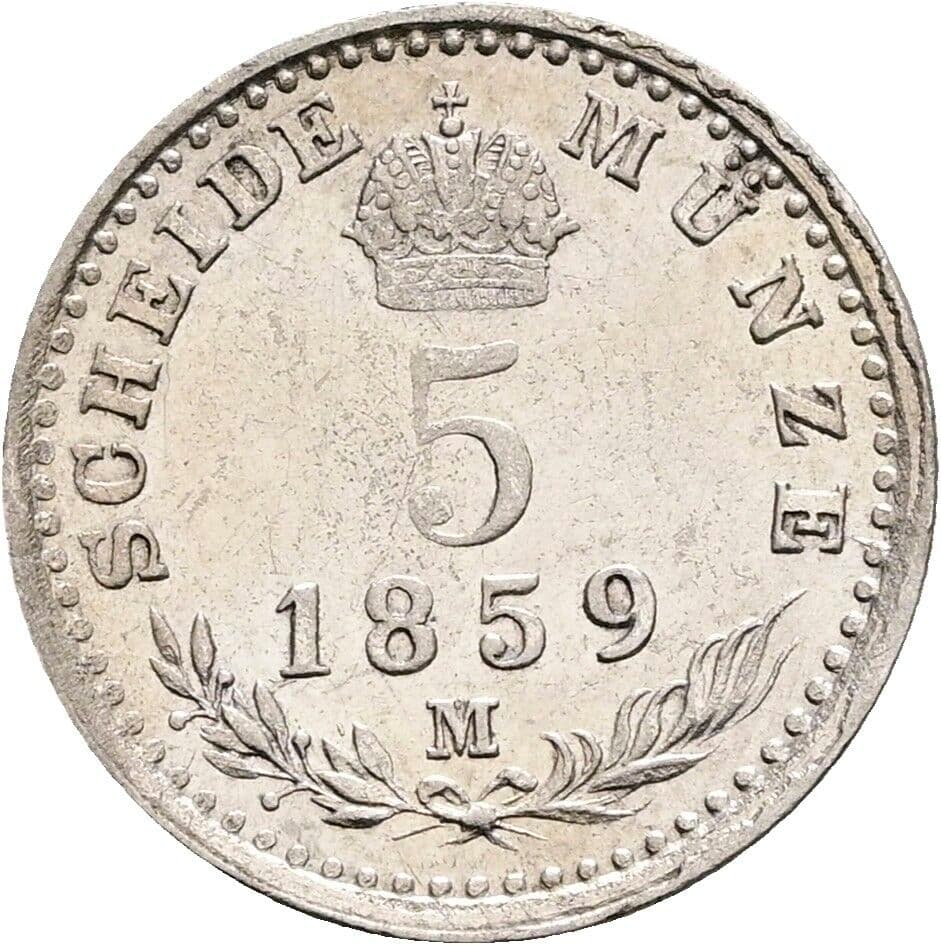 5 Kreuzer Franz Joseph I. 1848-1916 1859 M, Mailand – Rückseite