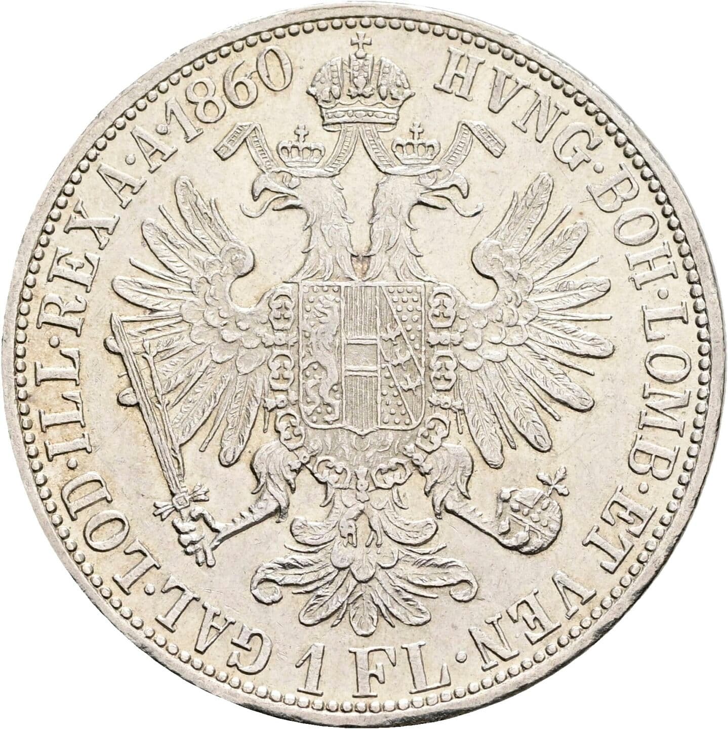 1 Gulden Franz Joseph I. 1848-1916 1860 A, Wien – Rückseite