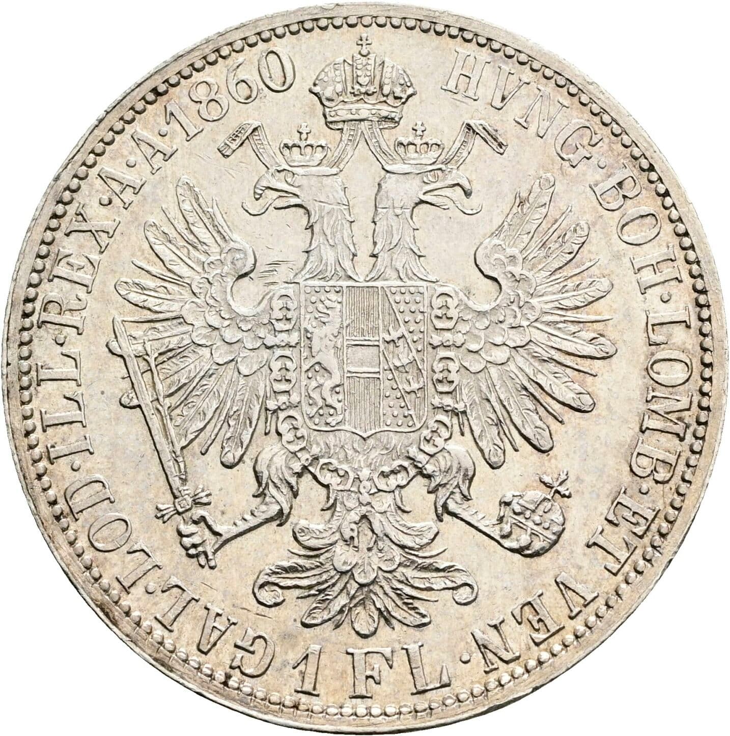 1 Gulden Franz Joseph I. 1848-1916 1860 A, Wien – Rückseite