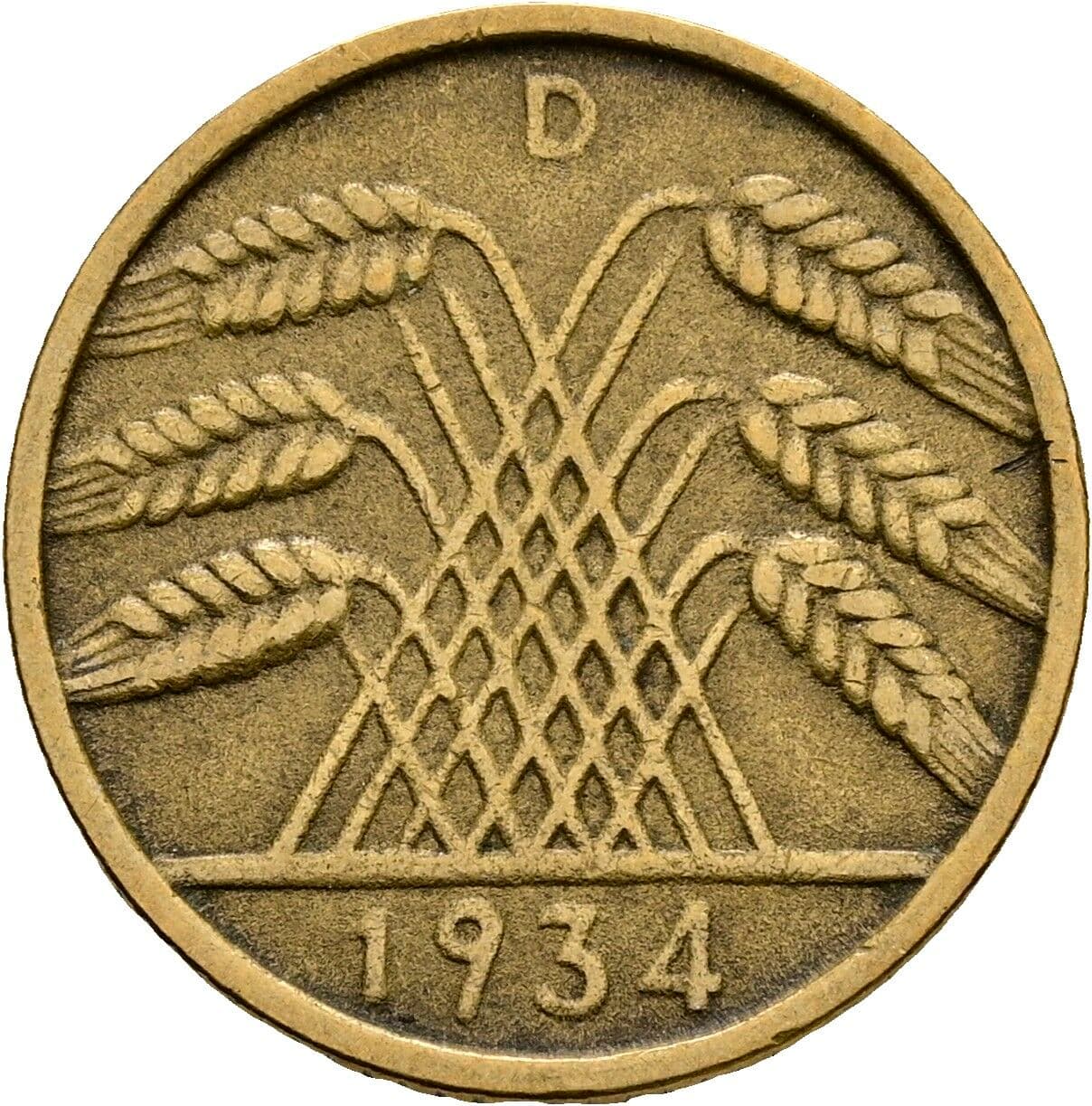 10 Reichspfennig 1934 D – Rückseite