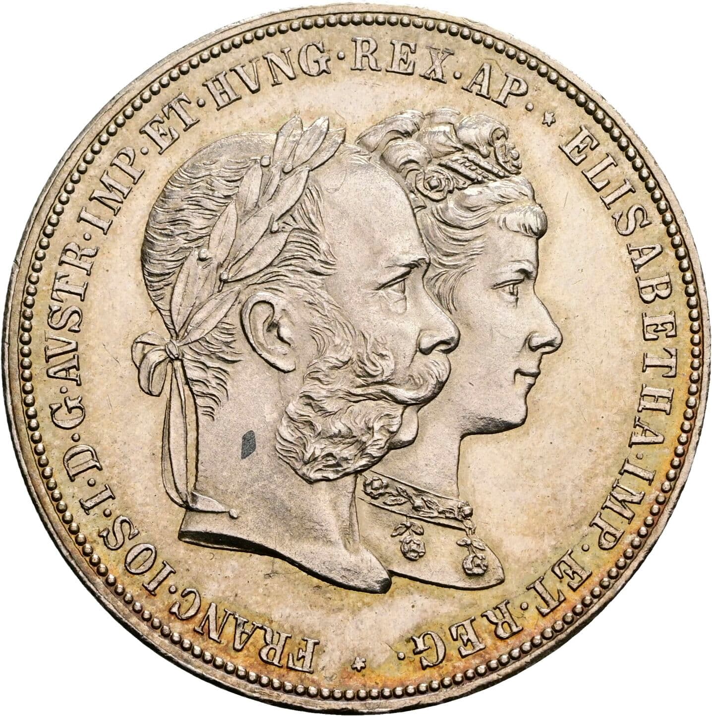 2 Gulden Silberhochzeit Franz Joseph I. 1848-1916 1879 Wien – Vorderseite