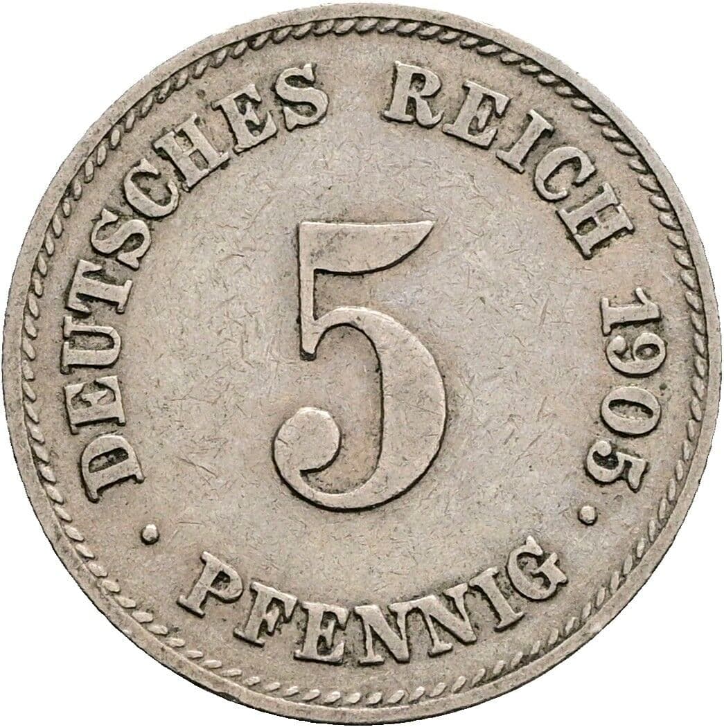 5 Pfennig 1905 J – Vorderseite