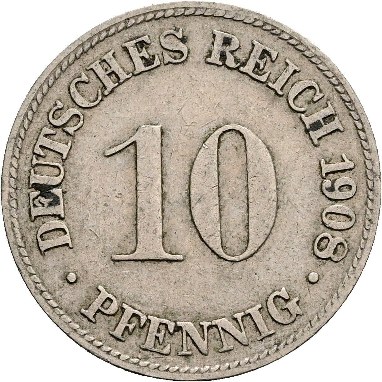 10 Pfennig 1908 D – Vorderseite