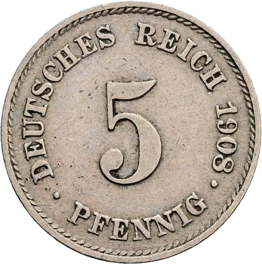 5 Pfennig 1908 E – Vorderseite
