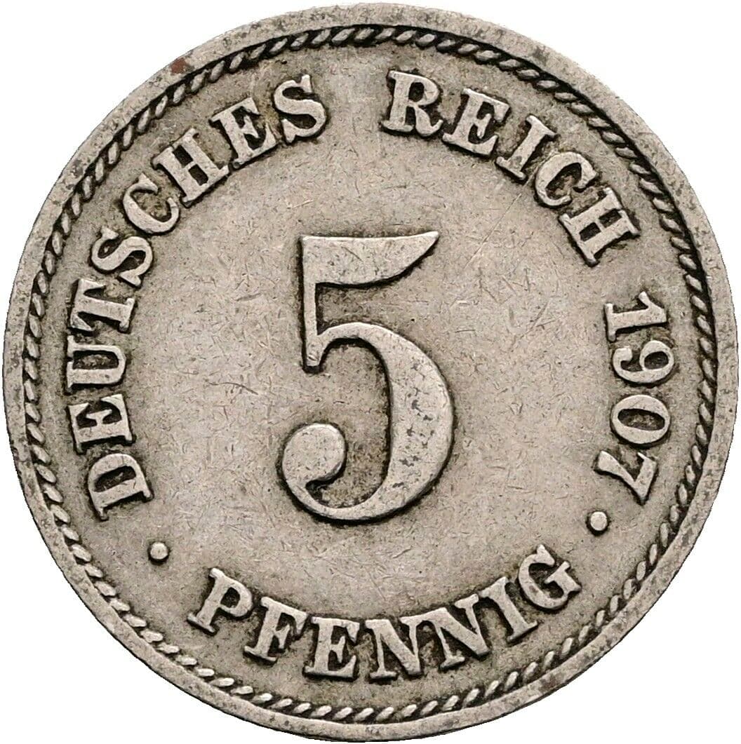 5 Pfennig 1907 J – Vorderseite