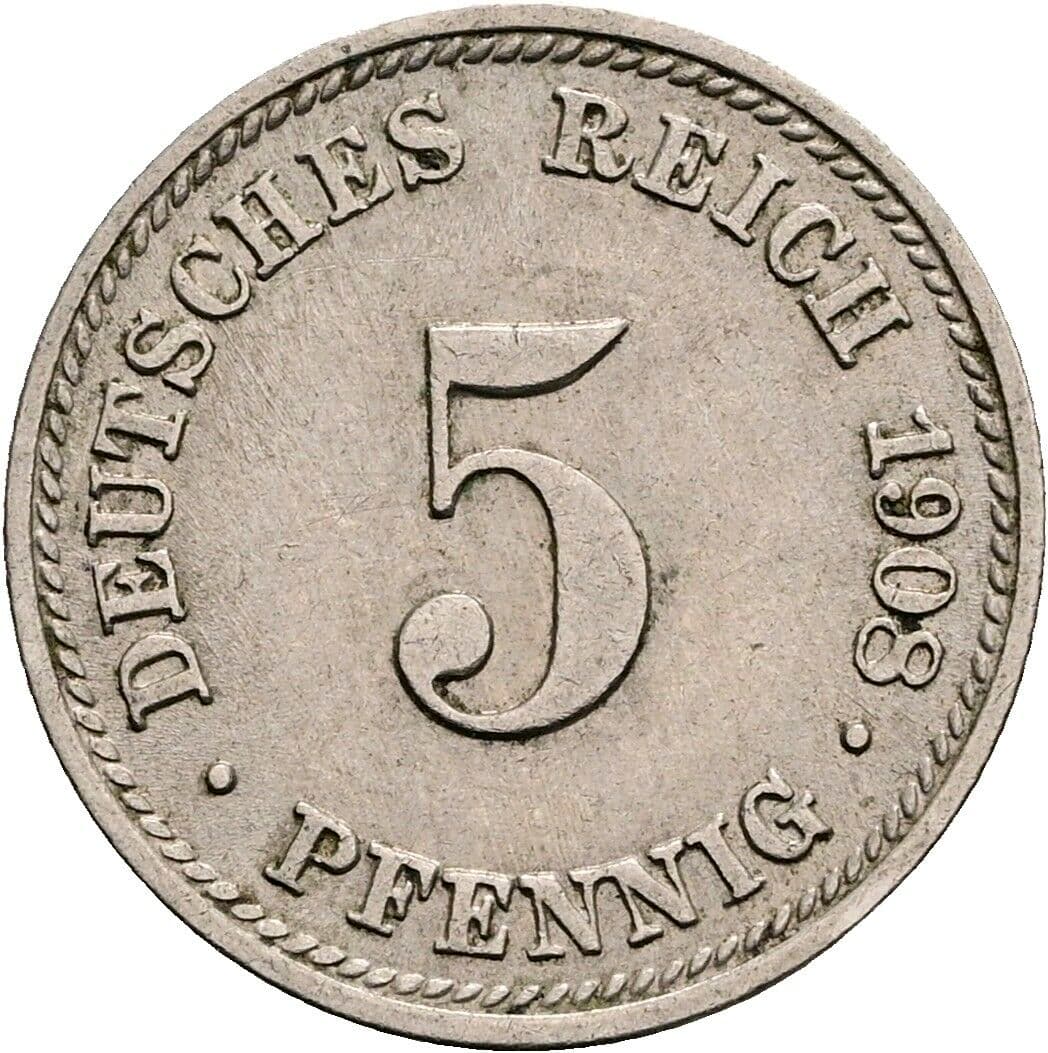 5 Pfennig 1908 D – Vorderseite