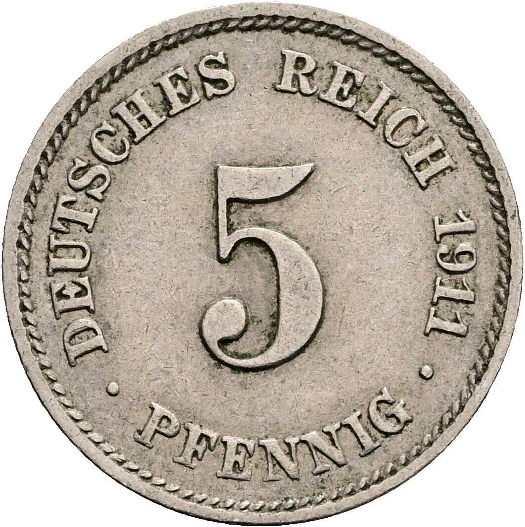 5 Pfennig 1911 E – Vorderseite