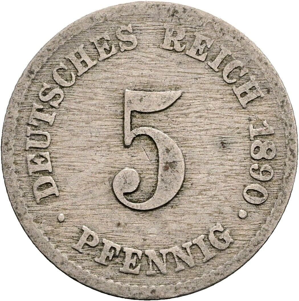 5 Pfennig 1890 G – Vorderseite