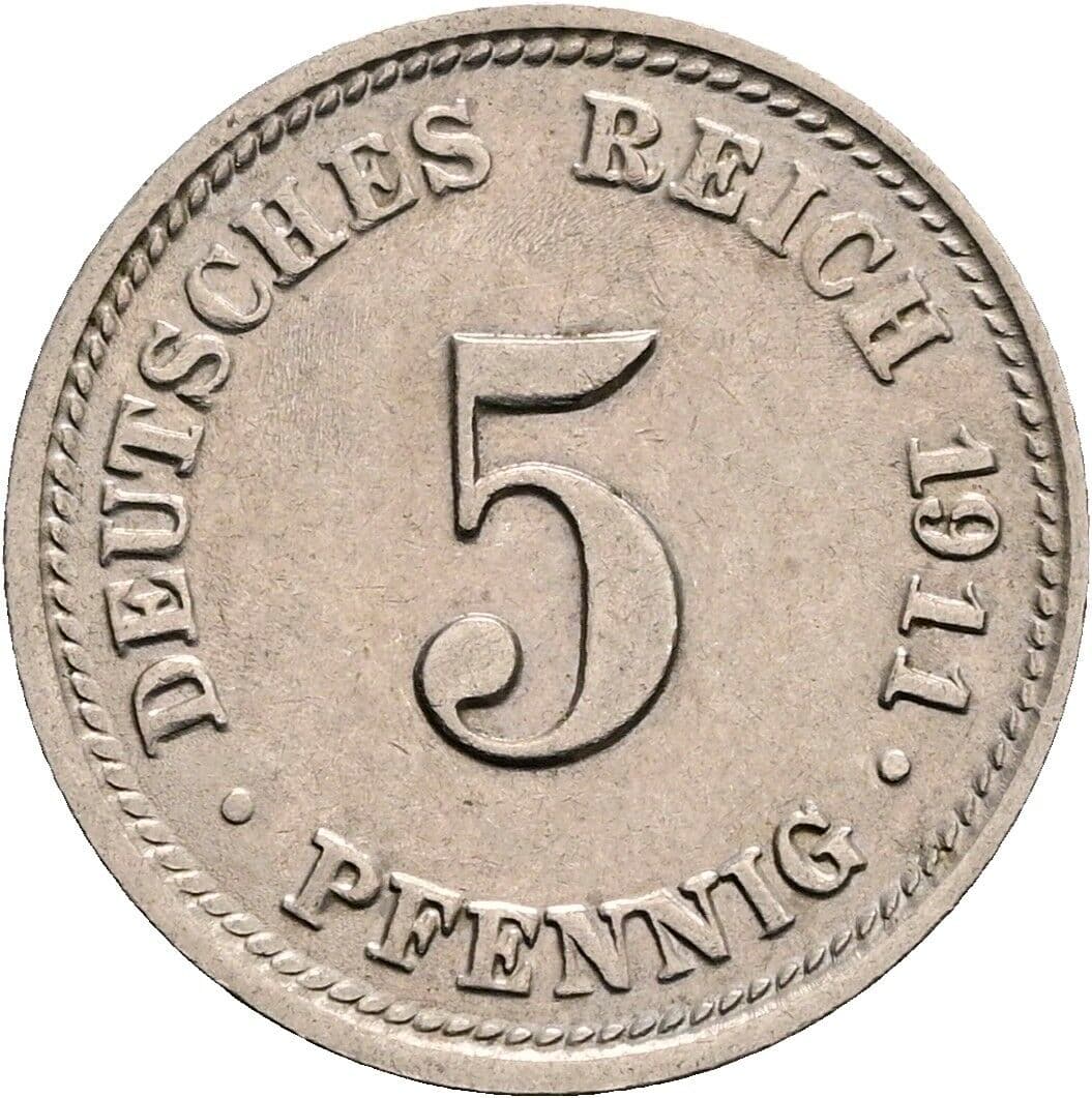 5 Pfennig 1911 D – Vorderseite