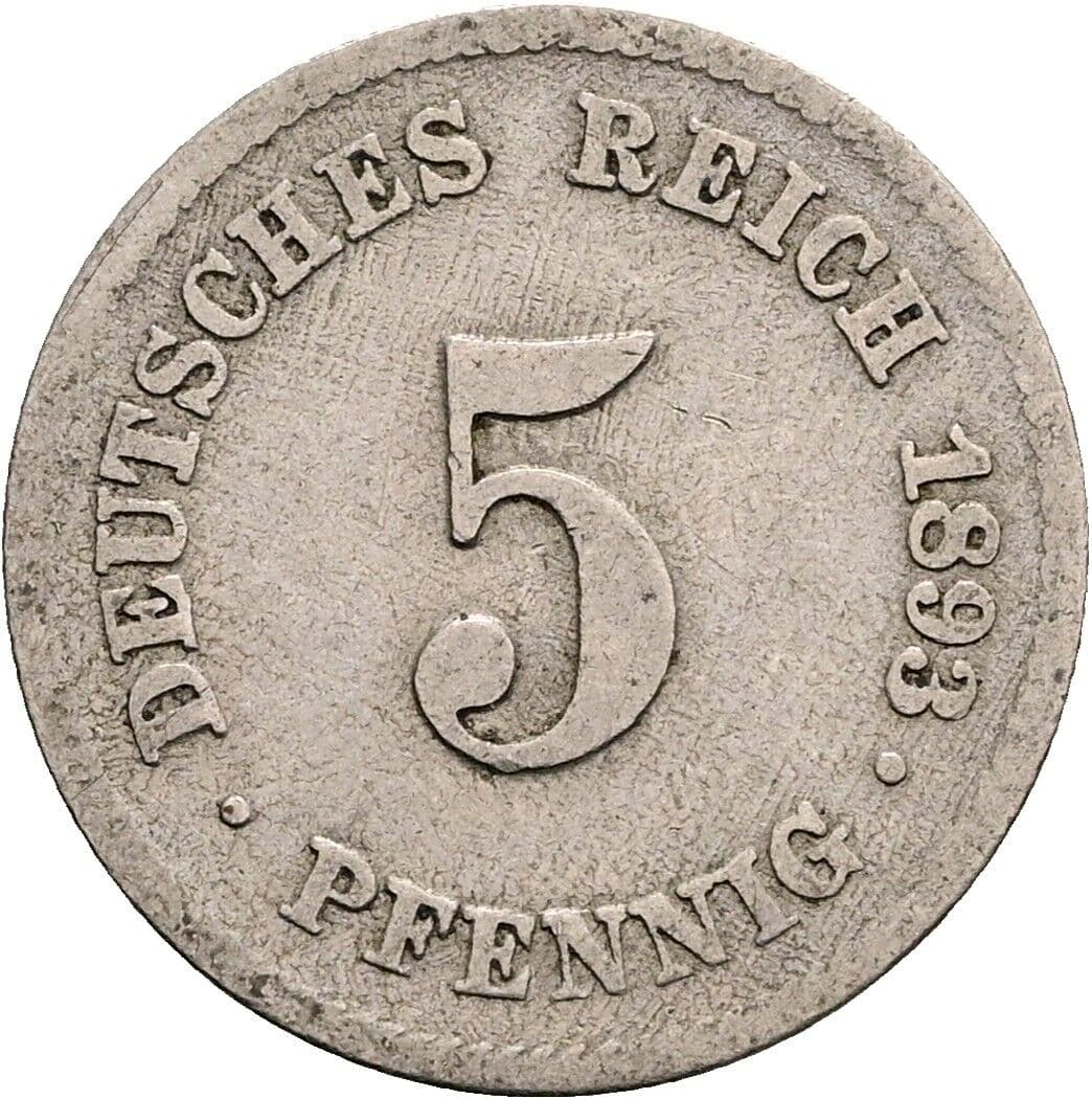 5 Pfennig 1893 E – Vorderseite
