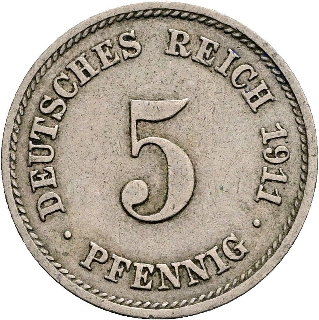 5 Pfennig 1911 F – Vorderseite