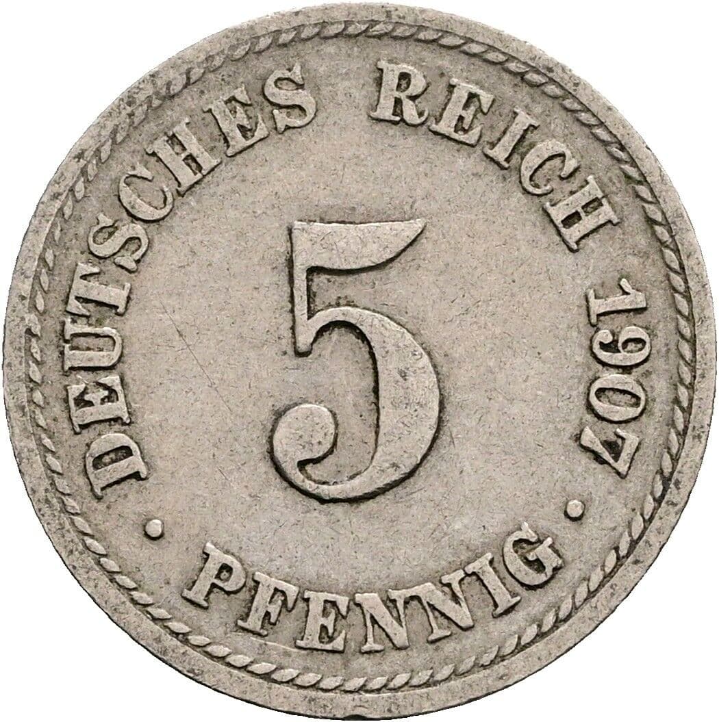 5 Pfennig 1907 F – Vorderseite