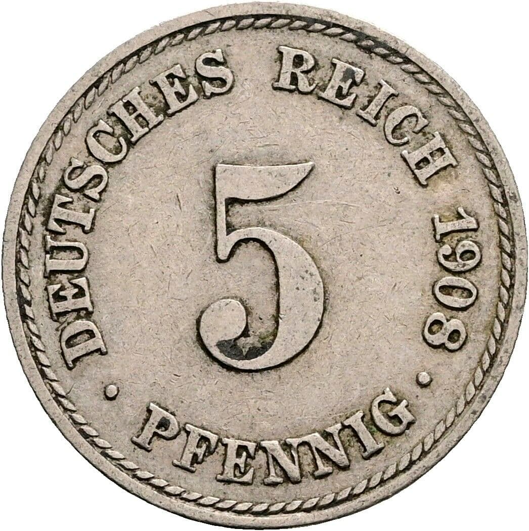 5 Pfennig 1908 A – Vorderseite
