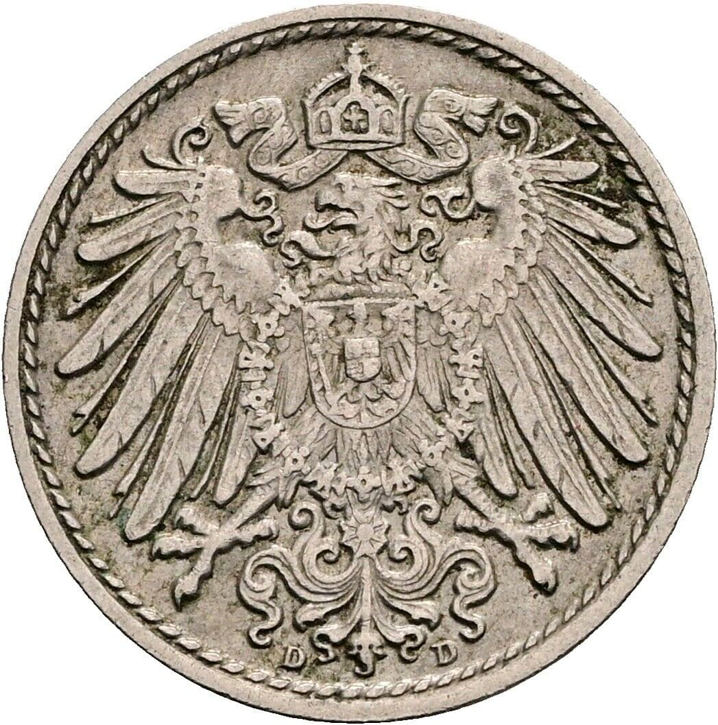 5 Pfennig 1908 D – Rückseite