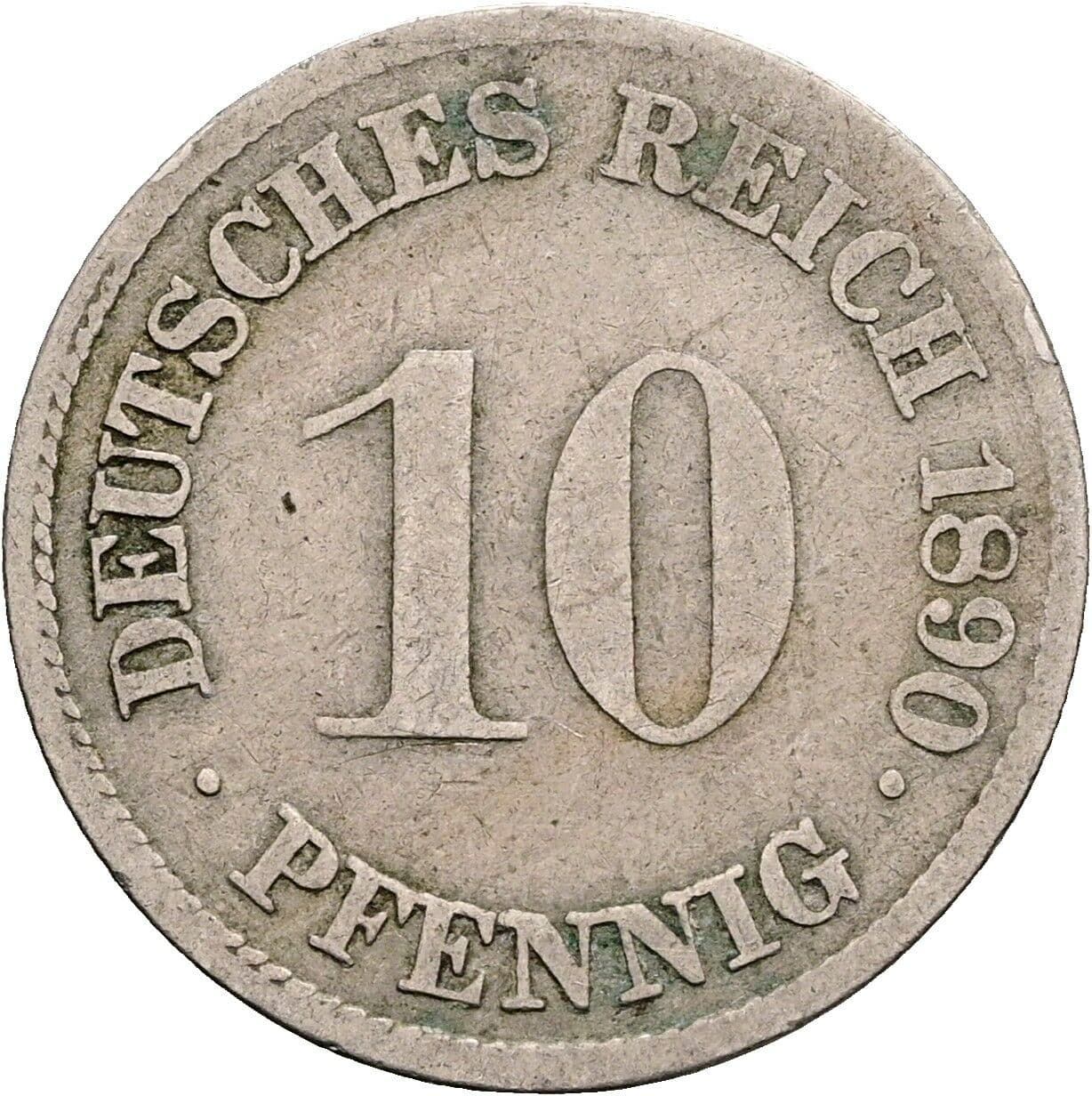 10 Pfennig 1890 G – Vorderseite