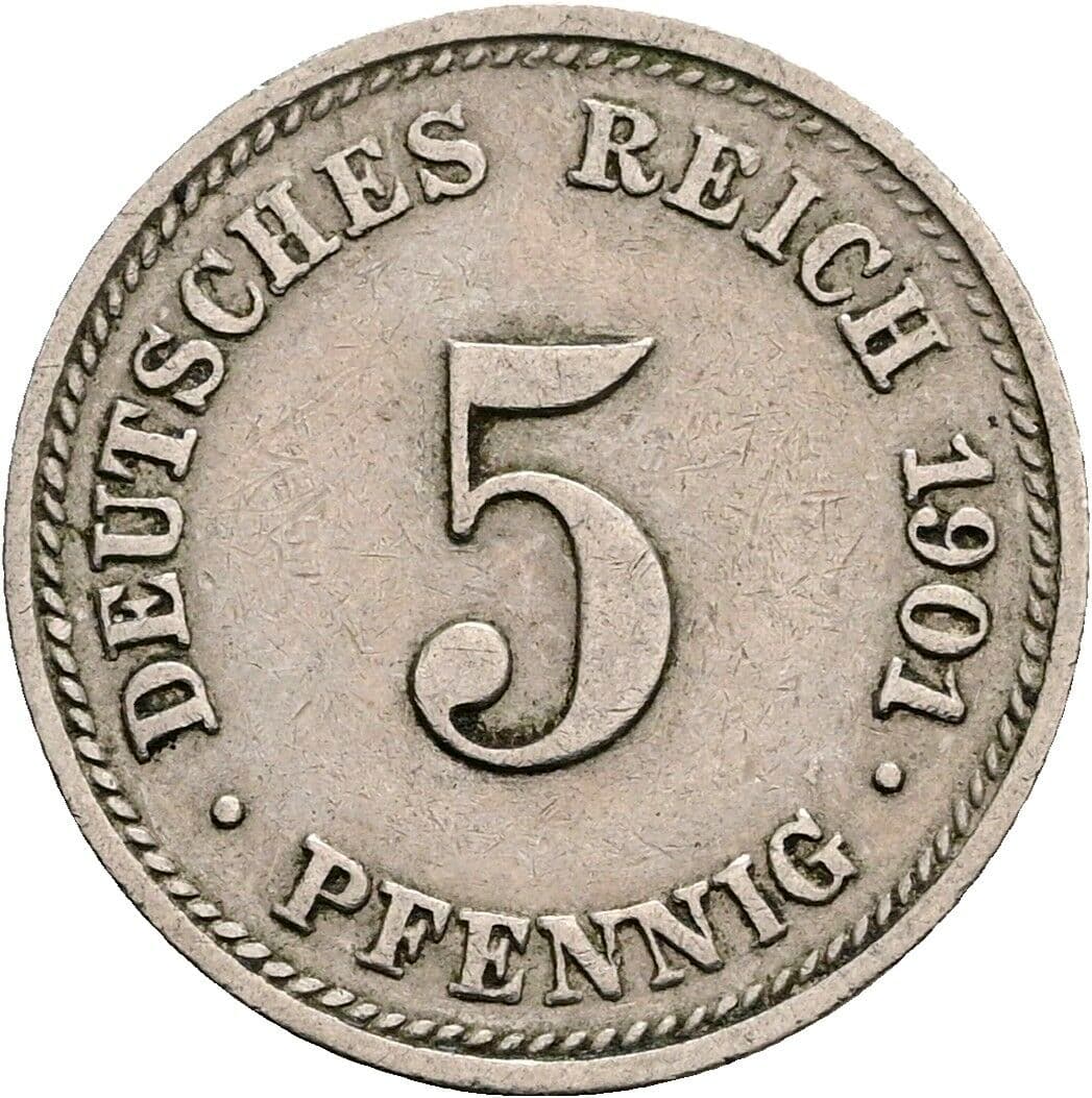5 Pfennig 1901 D – Vorderseite