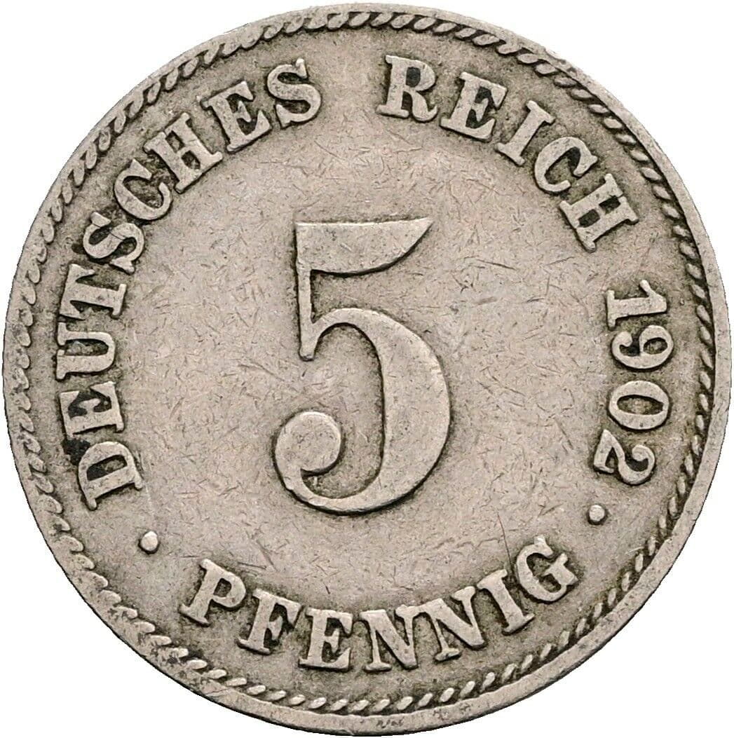 5 Pfennig 1902 J – Vorderseite