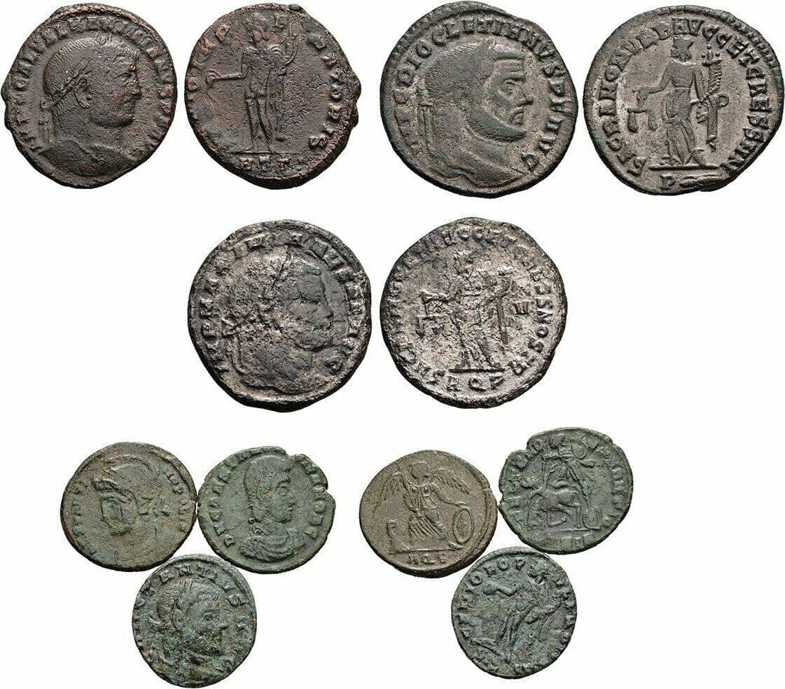 ROM, Lot 6 Stk. Folles Maximianus, Diocletianus, Folles Zeit Constantin – Vorderseite